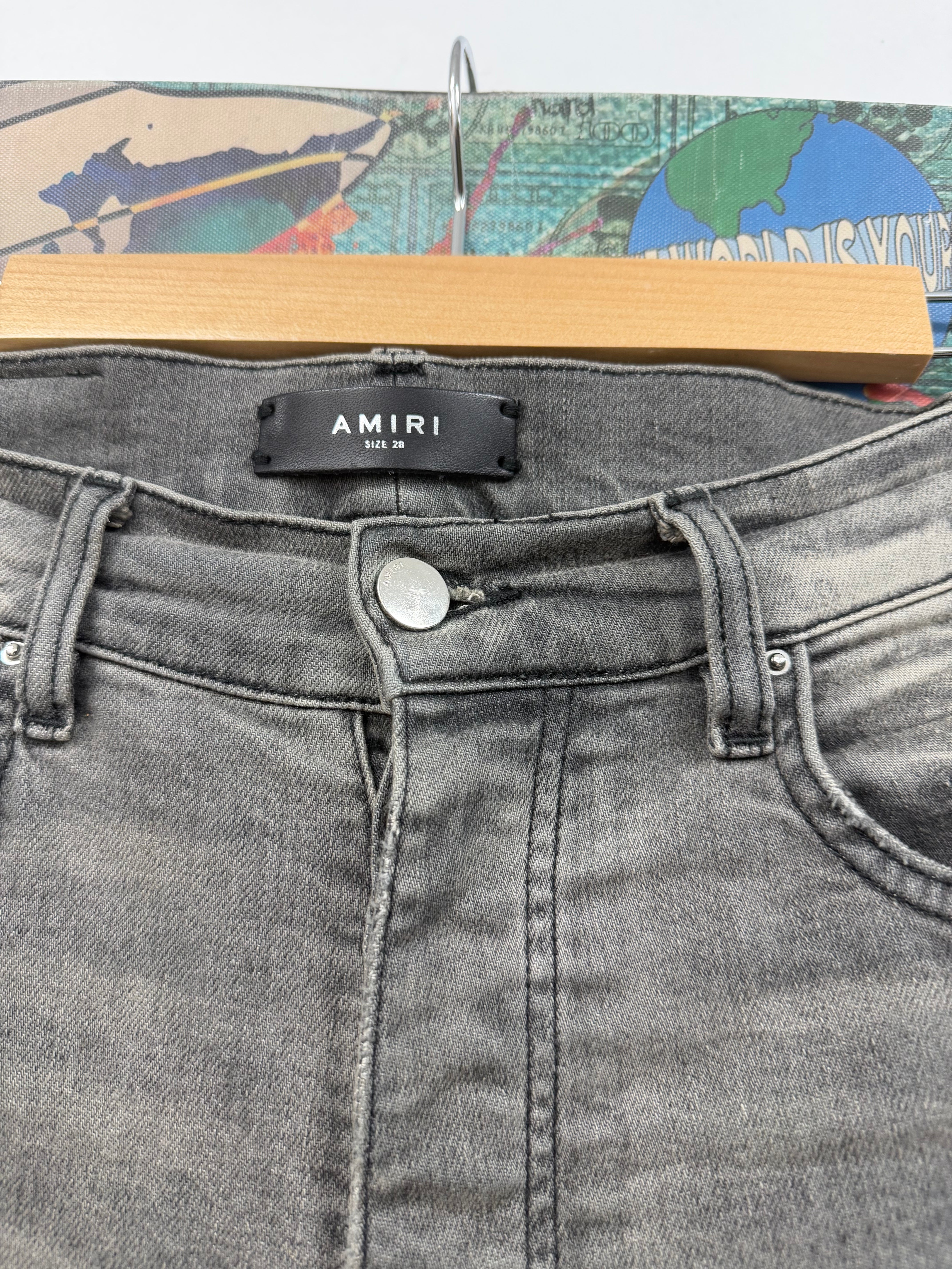 Amiri MX1 Grey Black Suede Patch Jeans