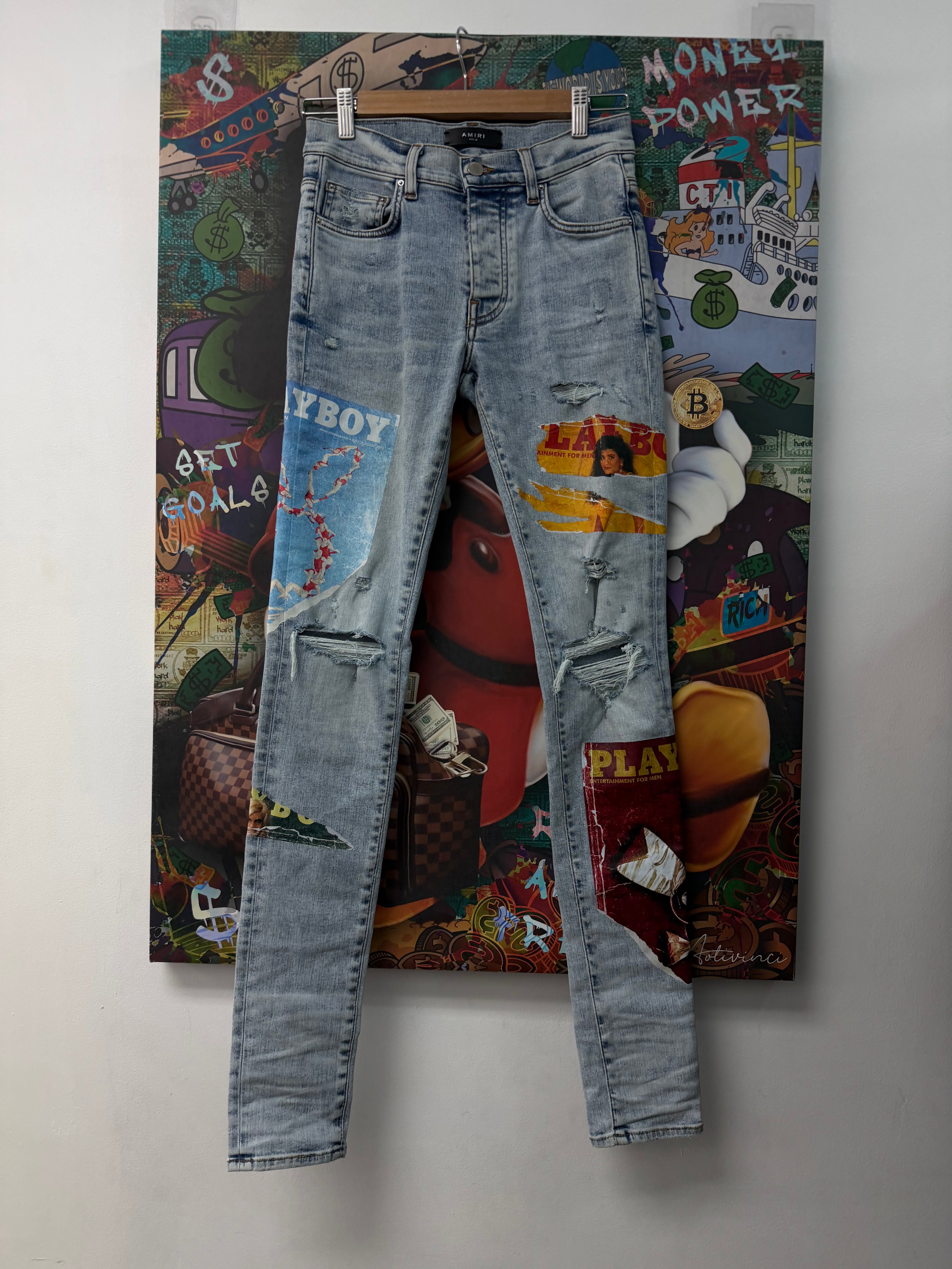 Amiri Light Wash Playboy Magazine Jeans