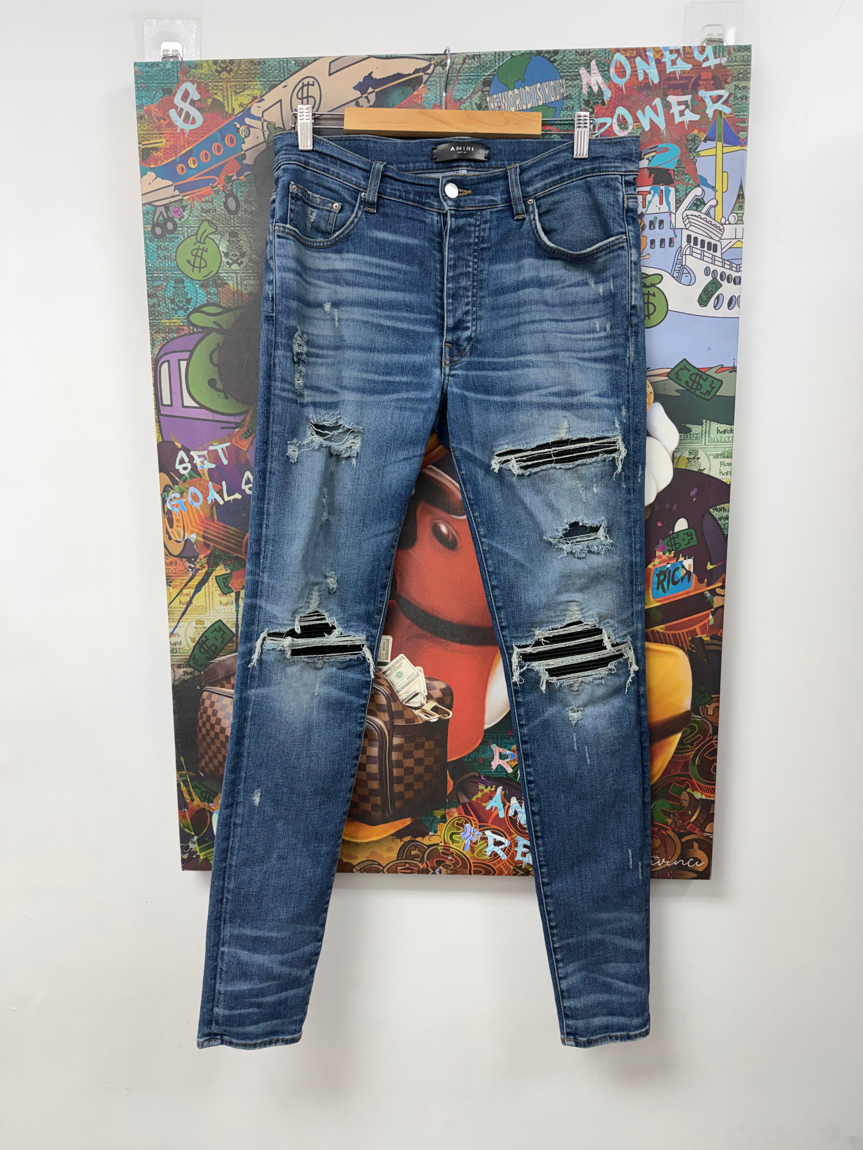 Amiri MX1 Deep Classic Black Suede Patch Jeans