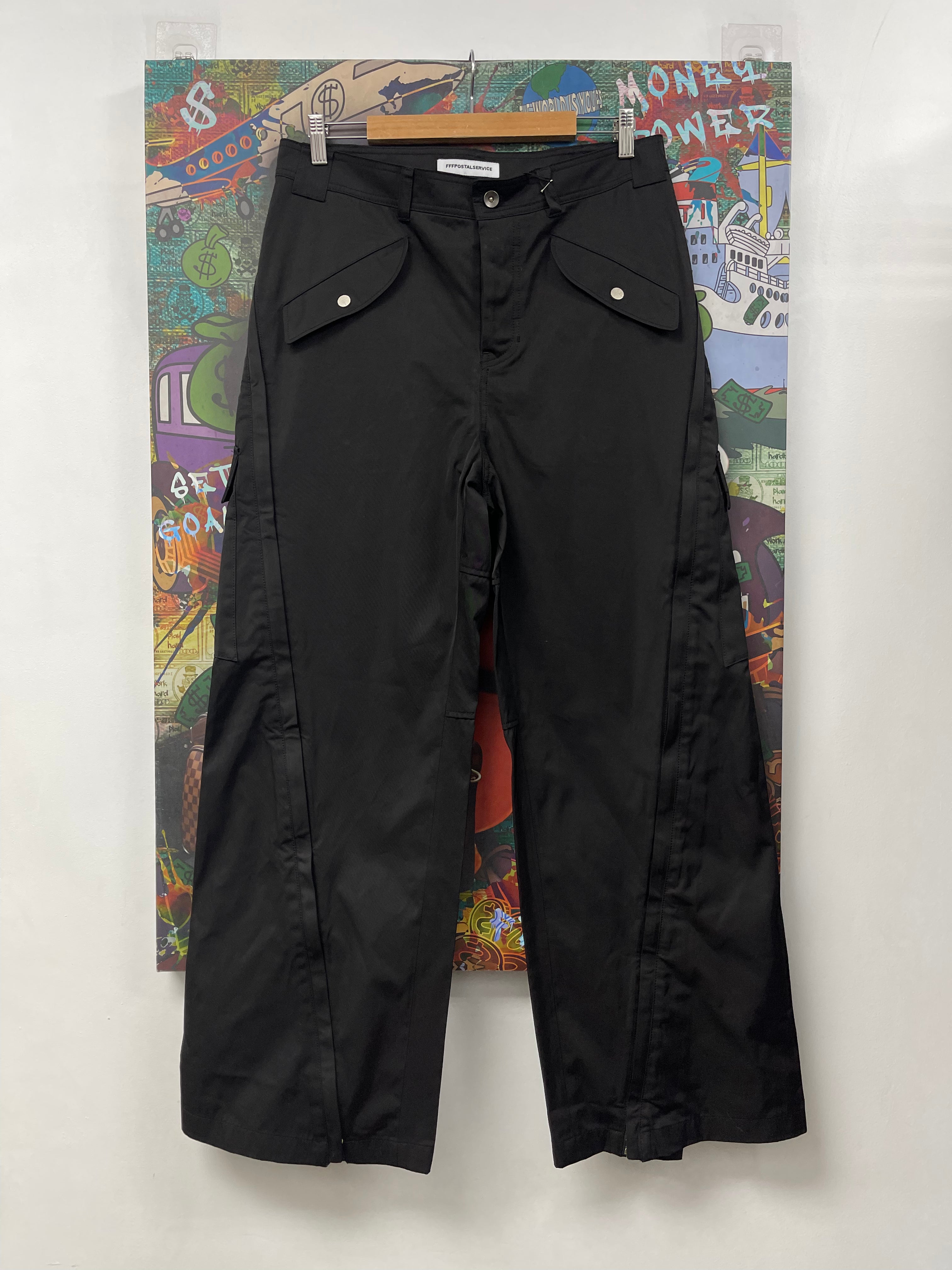 FFFPostal Service Black Nylon 3 Way Zipper Cargo Pants