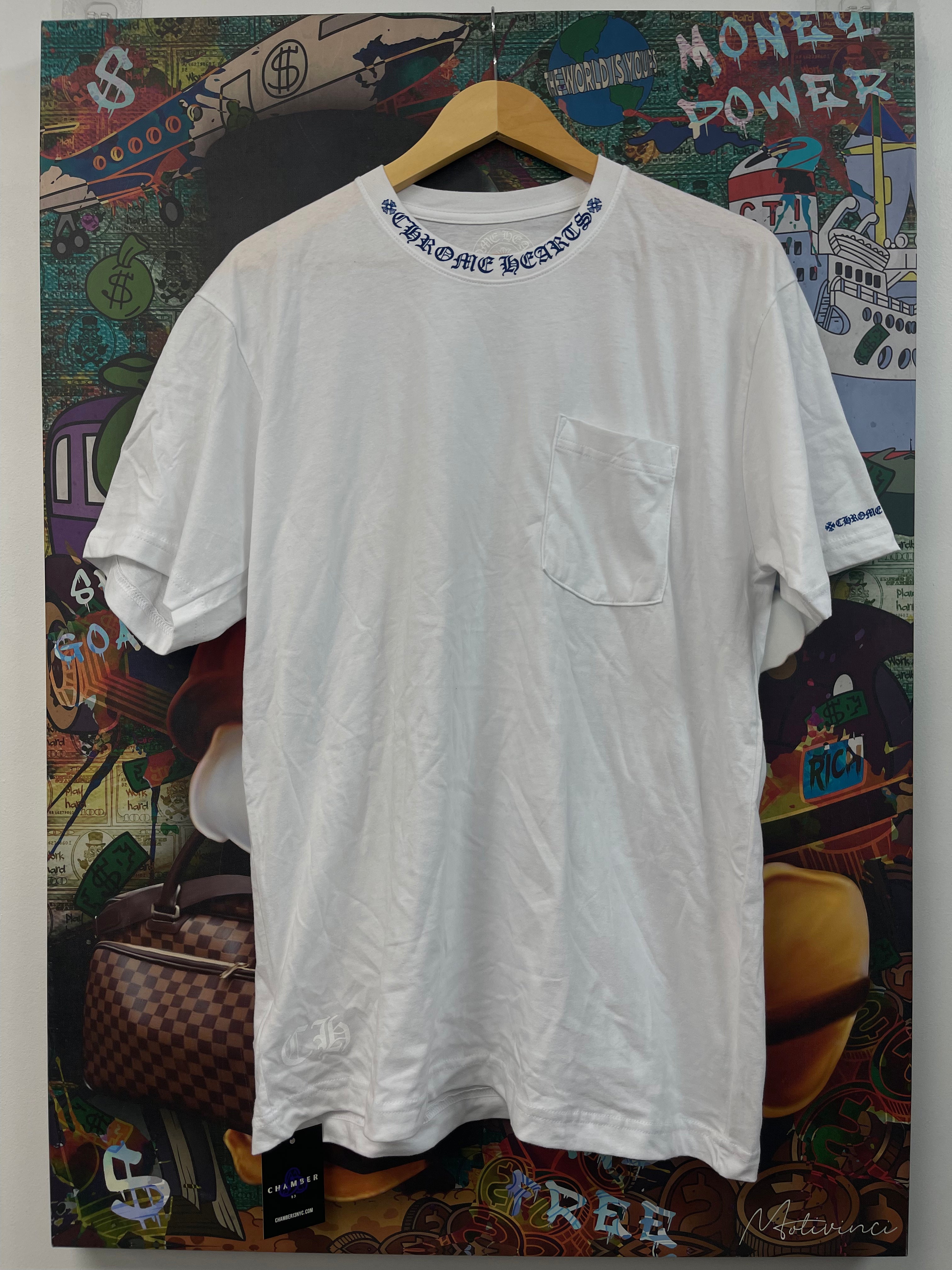 Chrome Hearts White Blue Neck Logo Tee