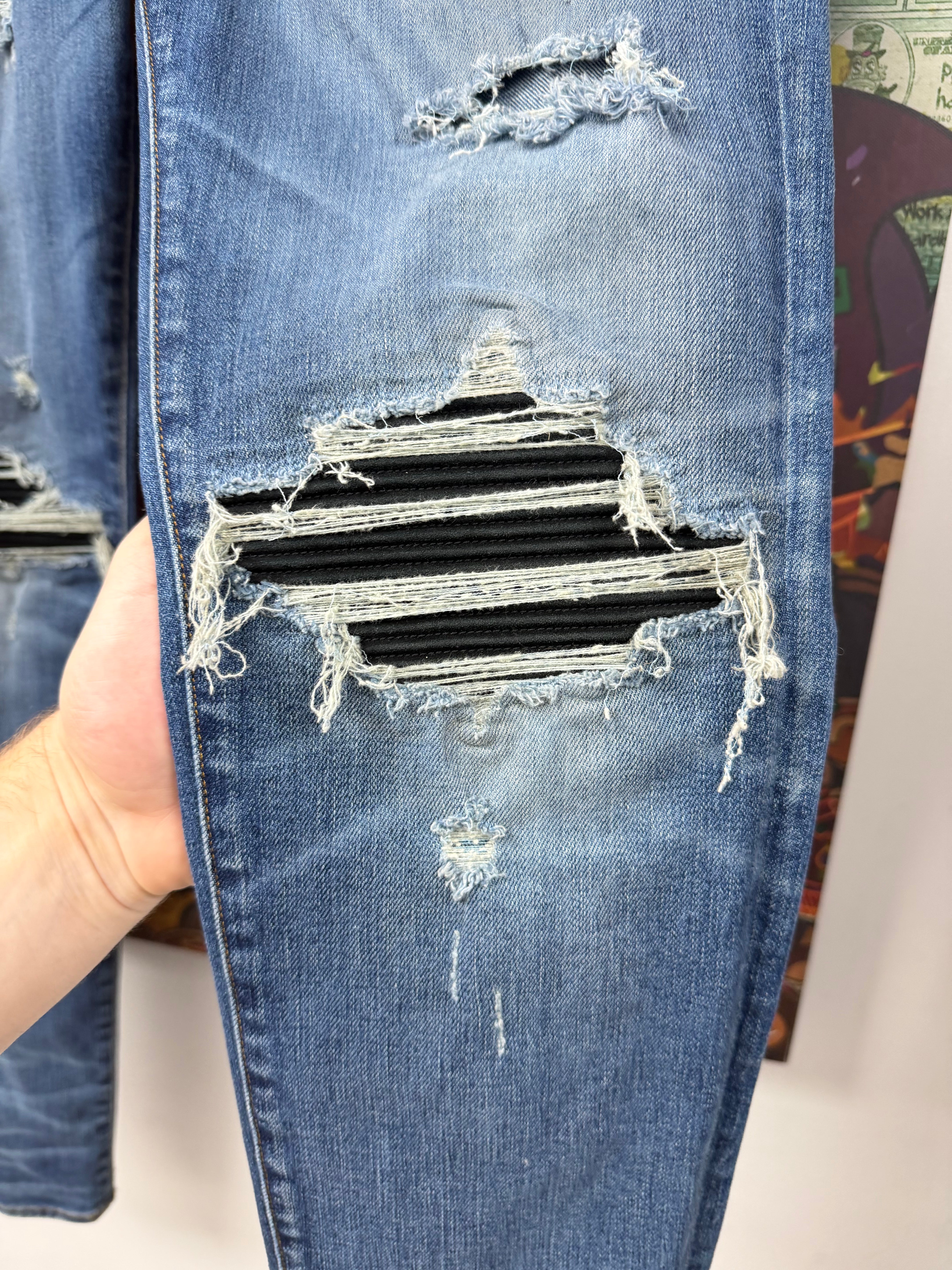 Amiri MX1 Deep Classic Black Suede Patch Jeans