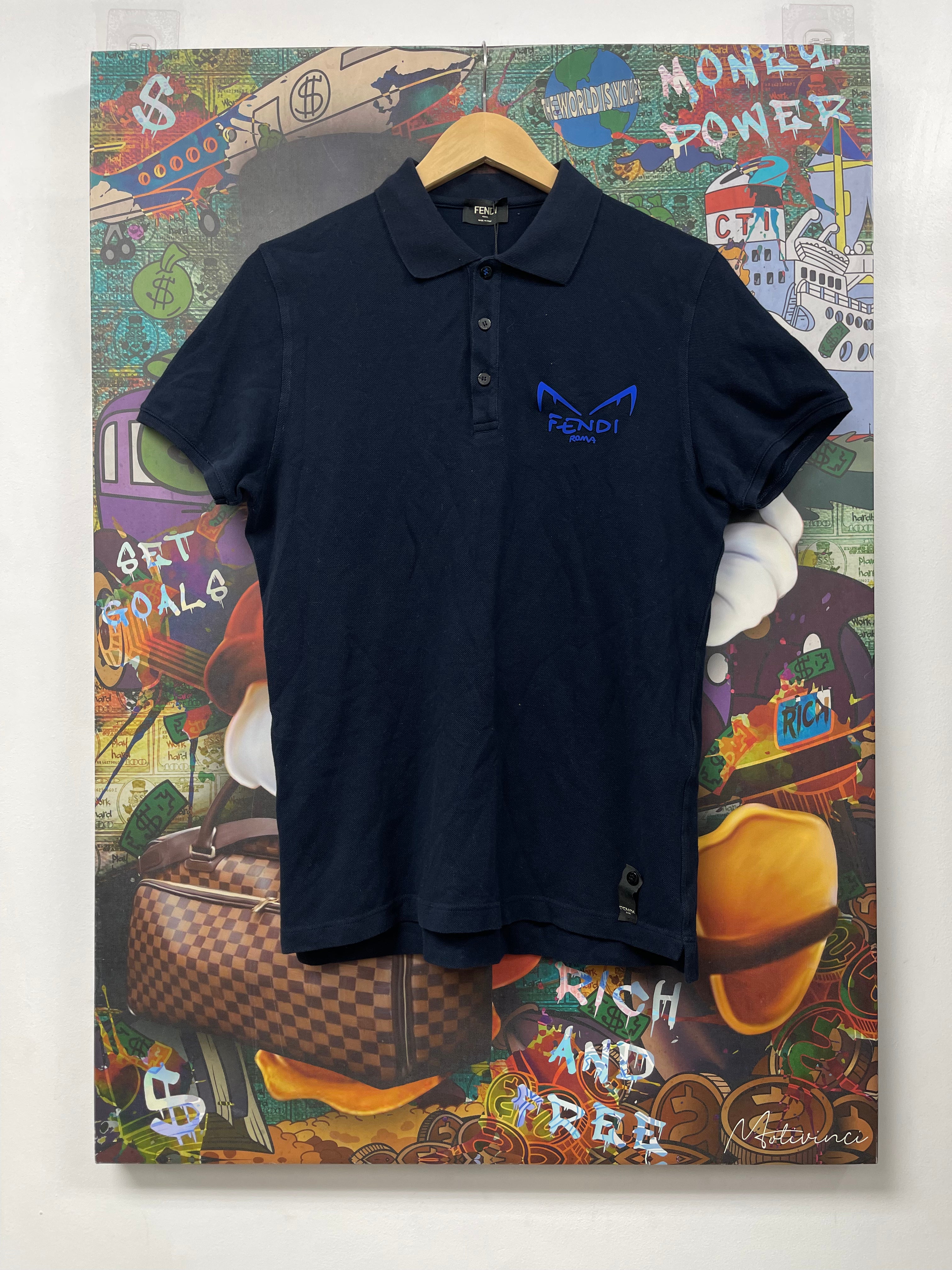 Fendi Navy Blue Eye Monster Polo
