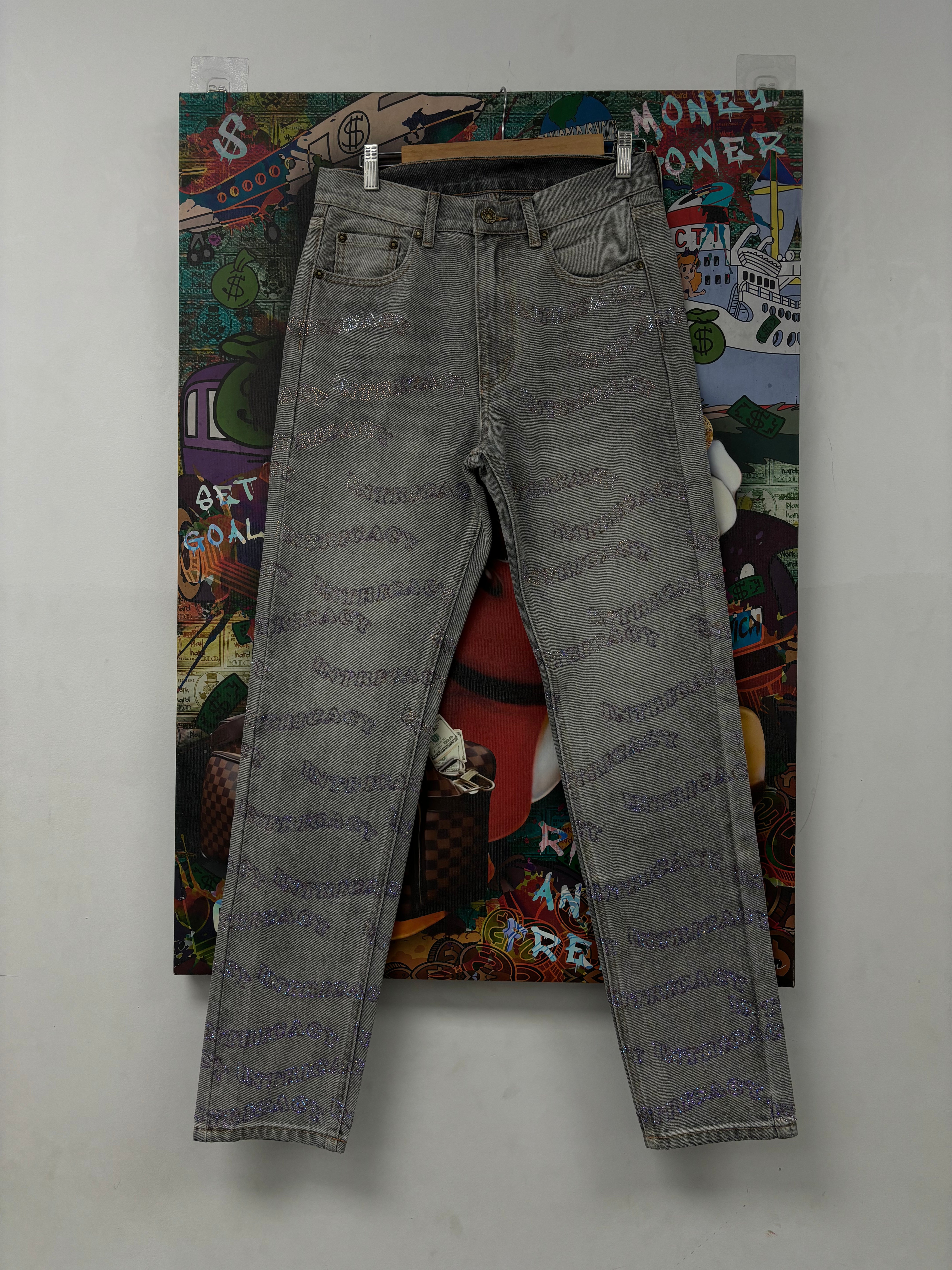 Lost Intricacy Jeans Grey Purple Rhinestone New (28 30 32 34 36 38)