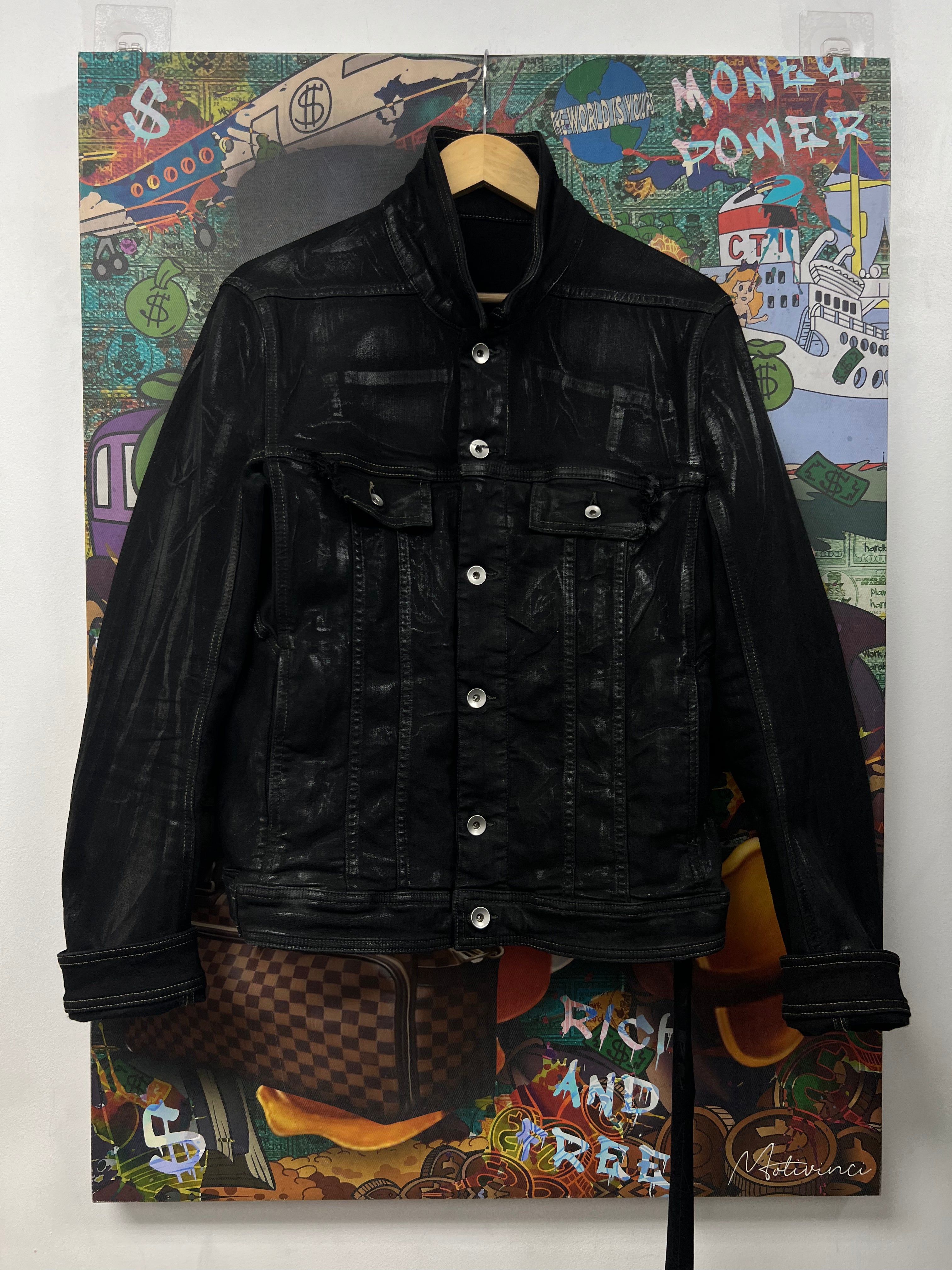 Rick Owens Black Wax Trucker Denim Jacket