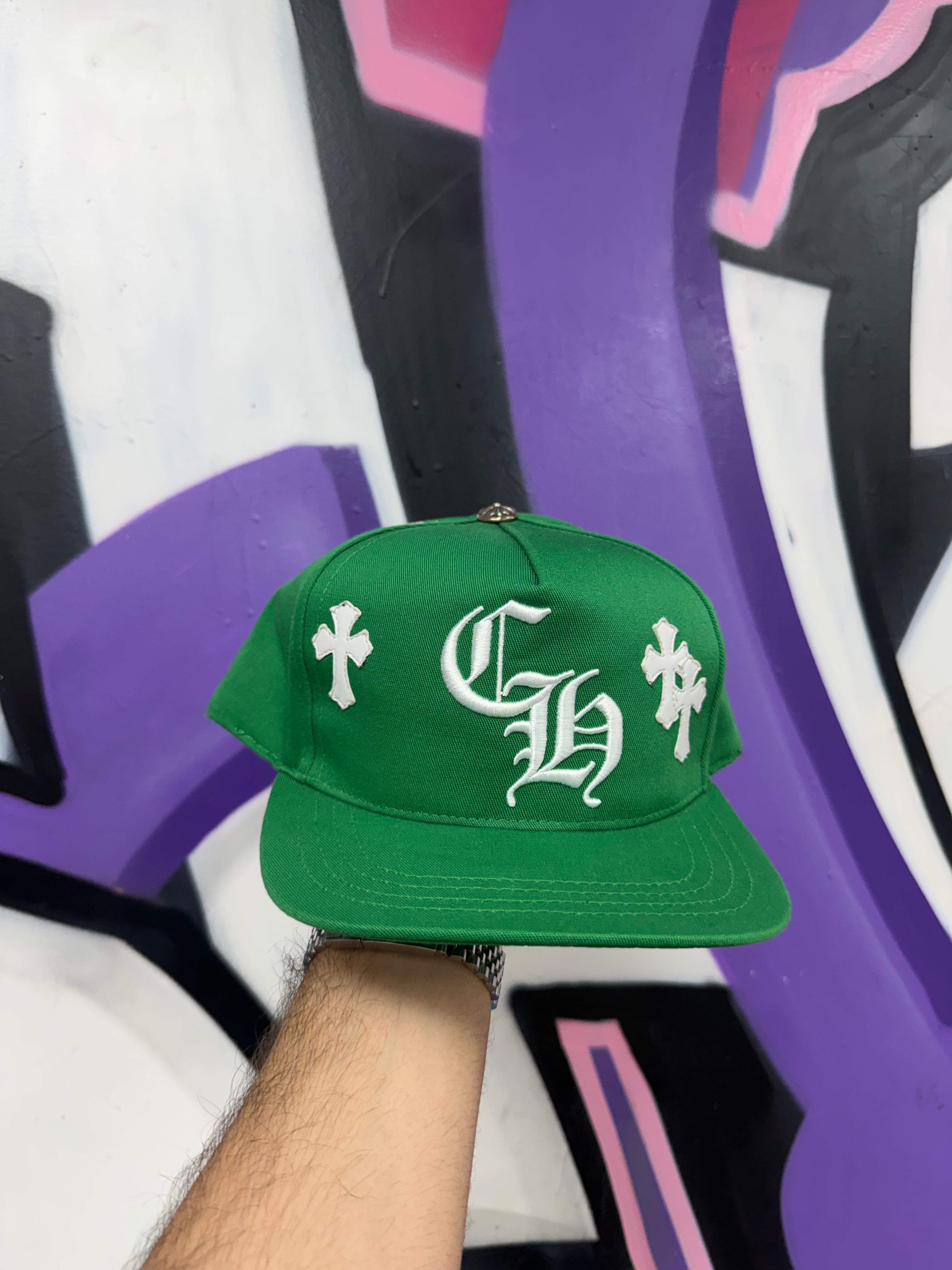 Chrome  Hearts Green White CH Baseball Trucker Hat