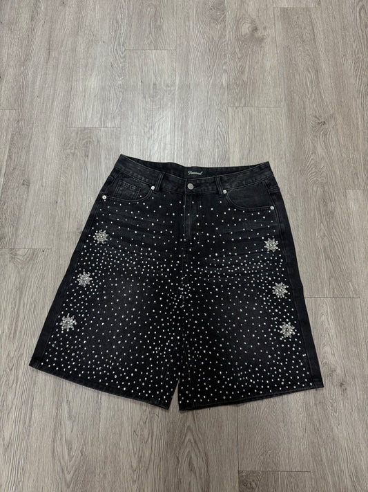 Fraternal Floral Rhinestone Jorts Black Wash