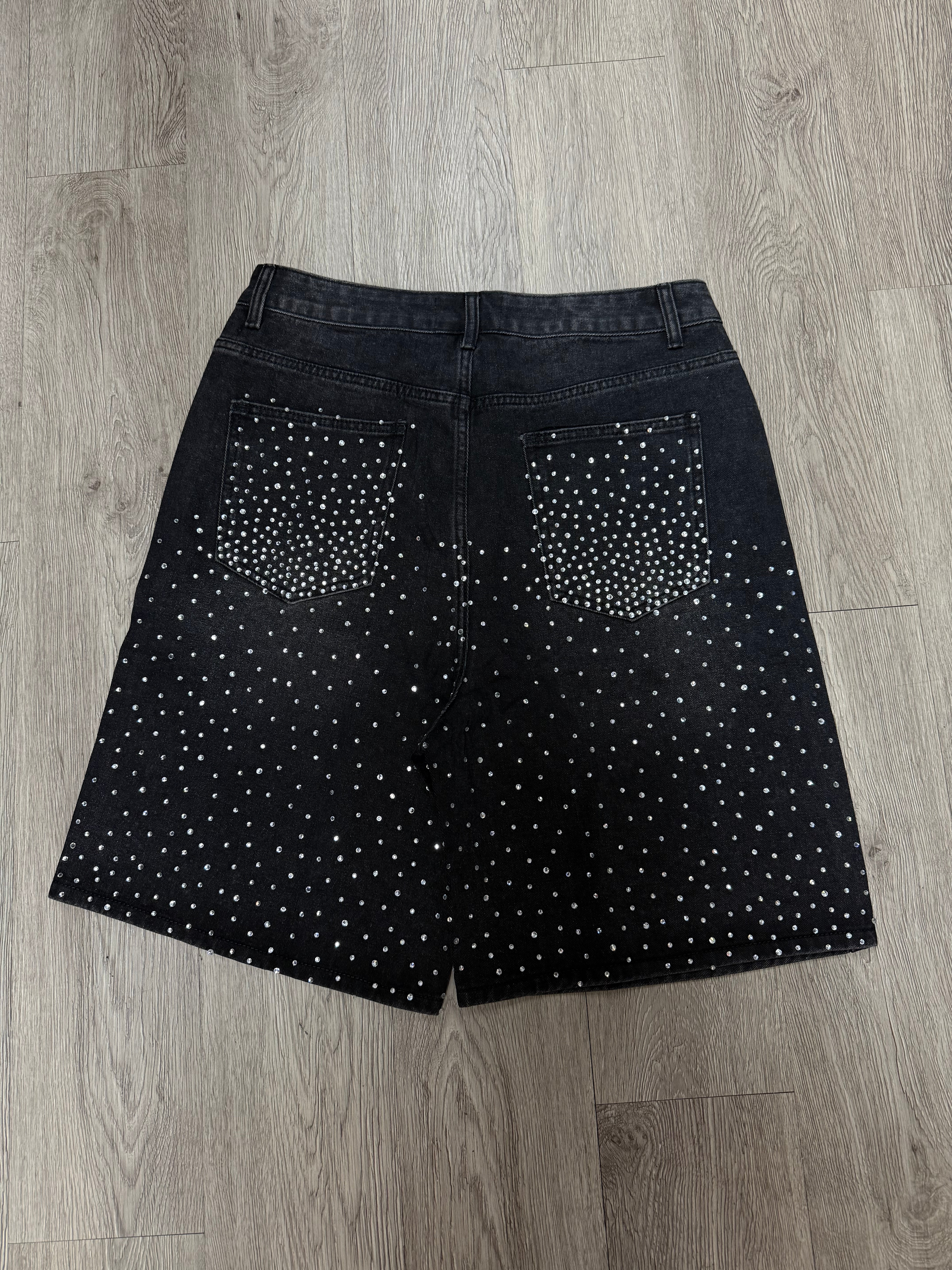 Fraternal Floral Rhinestone Jorts Black Wash