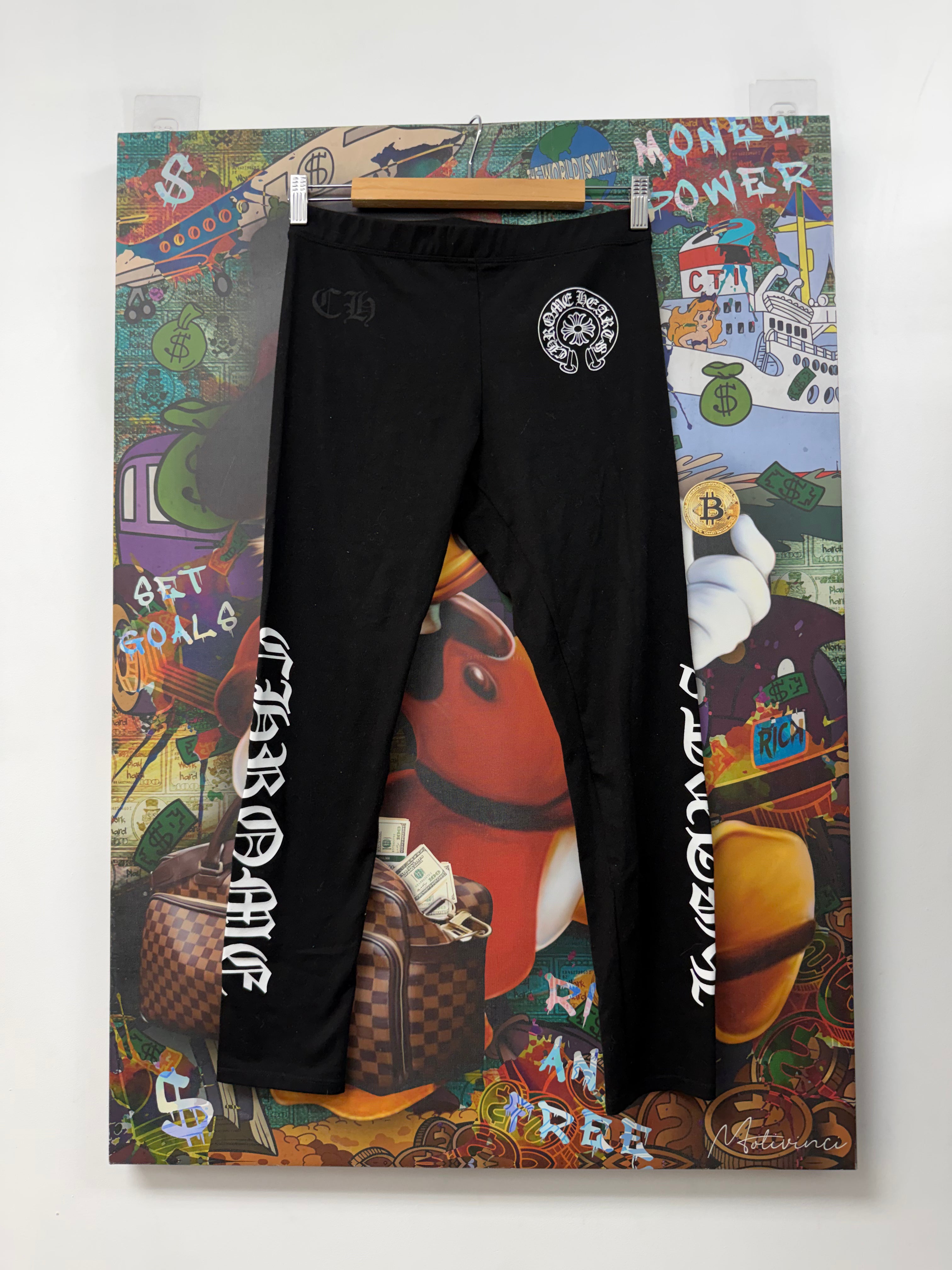 Chrome Hearts Black White Horseshoe Leggings
