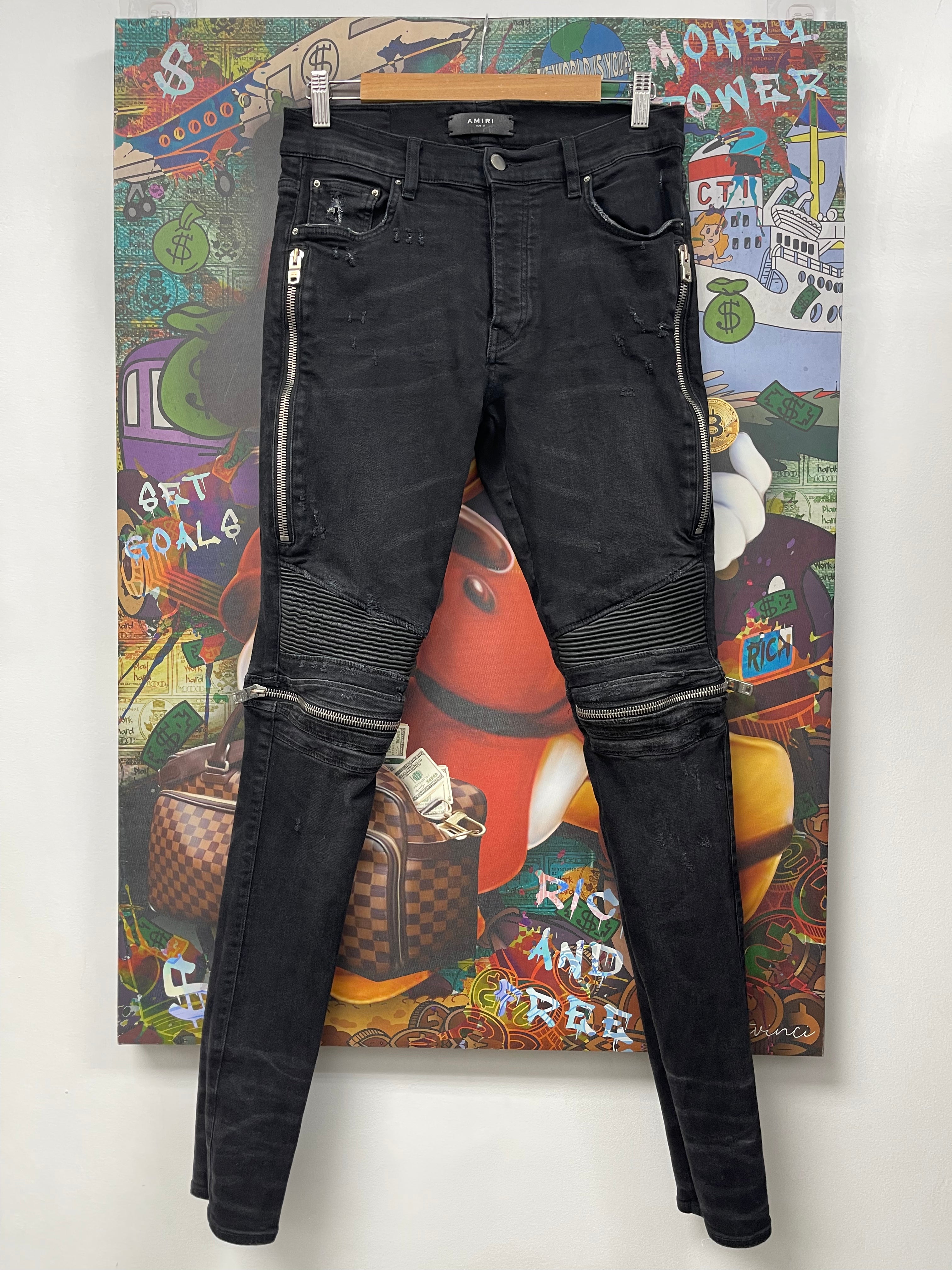 Amiri MX2 Black Wash Black Patch Jeans