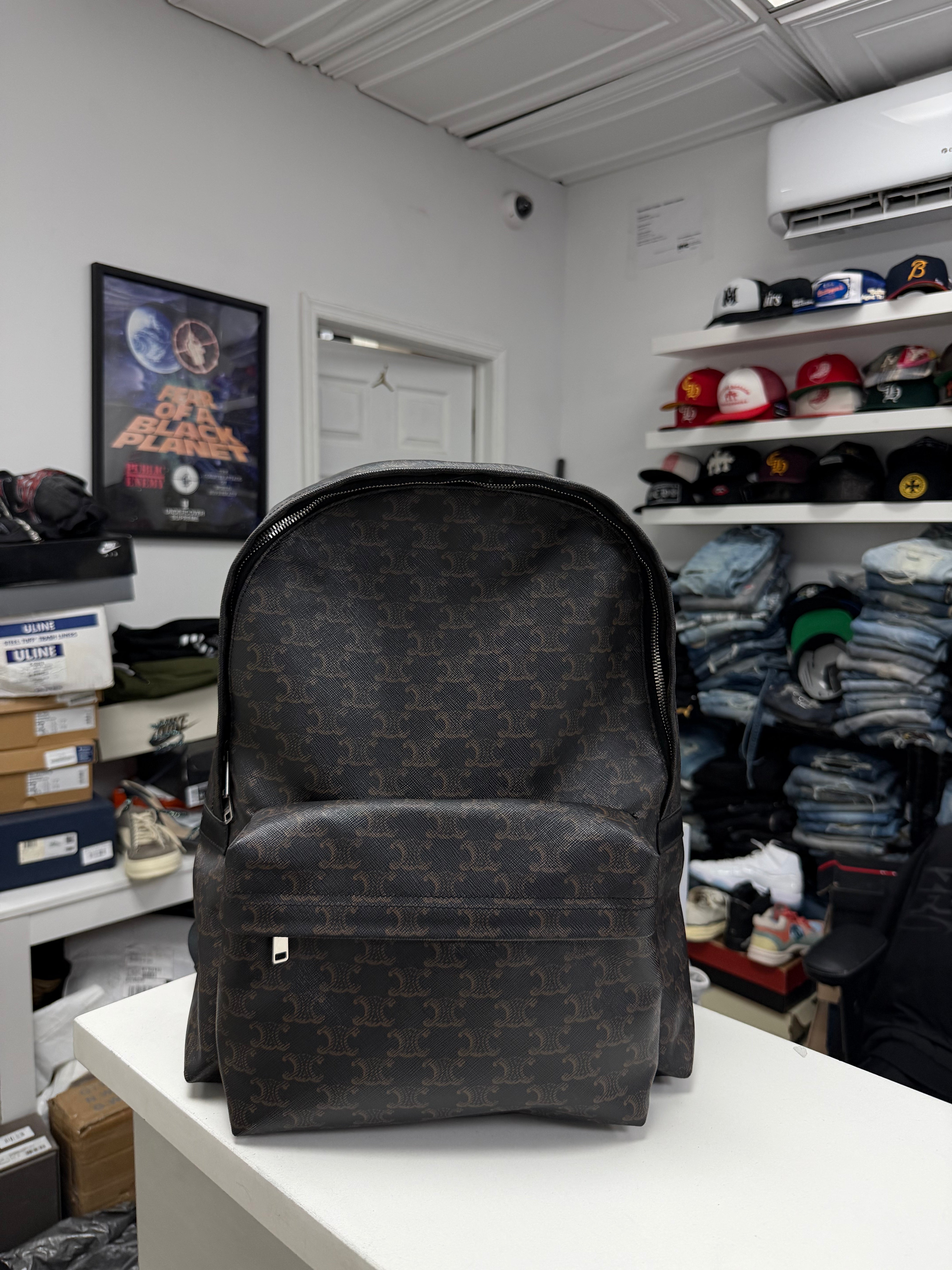 Celine Black Brown Triomphe Canvas Backpack