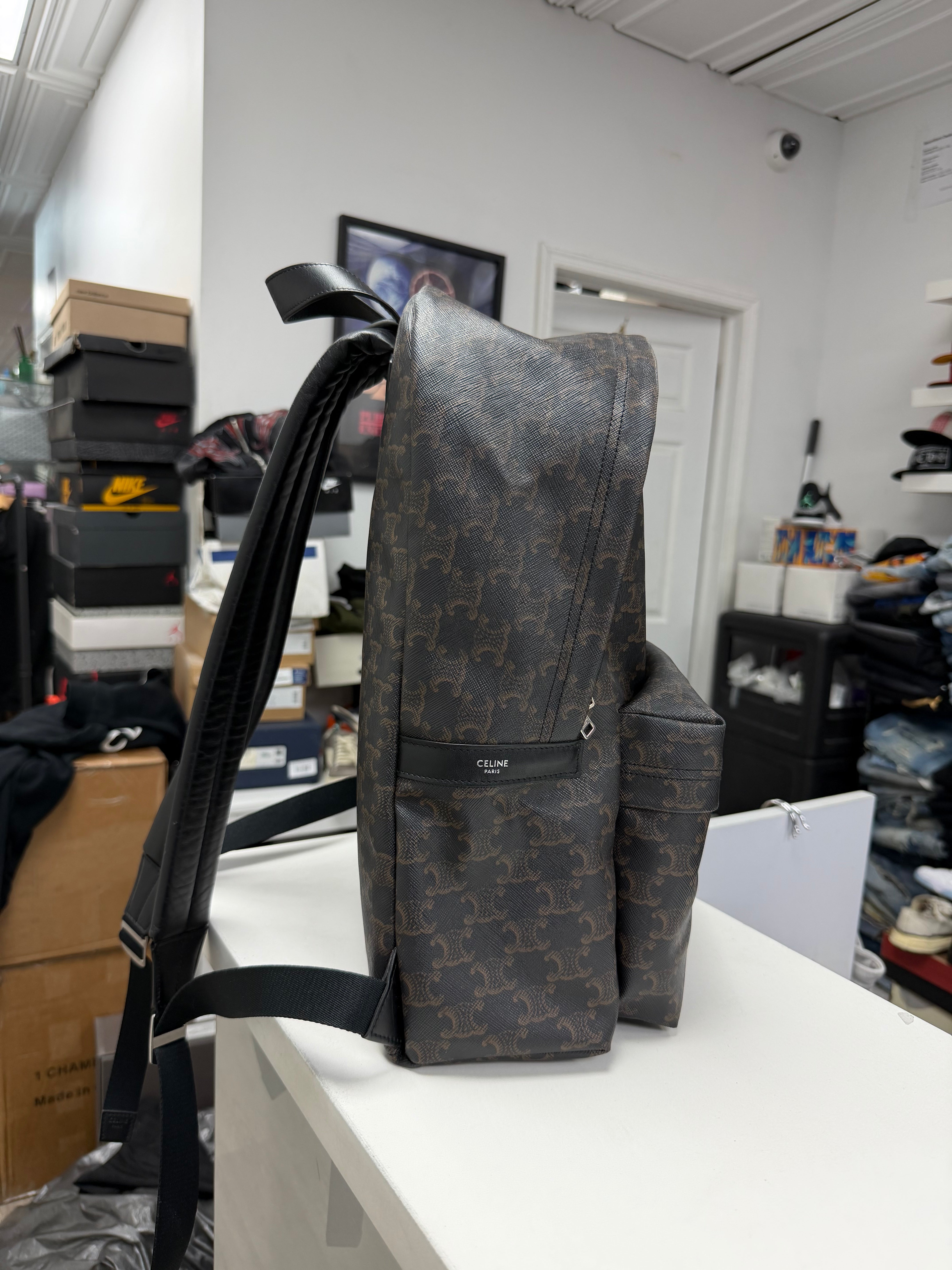 Celine Black Brown Triomphe Canvas Backpack