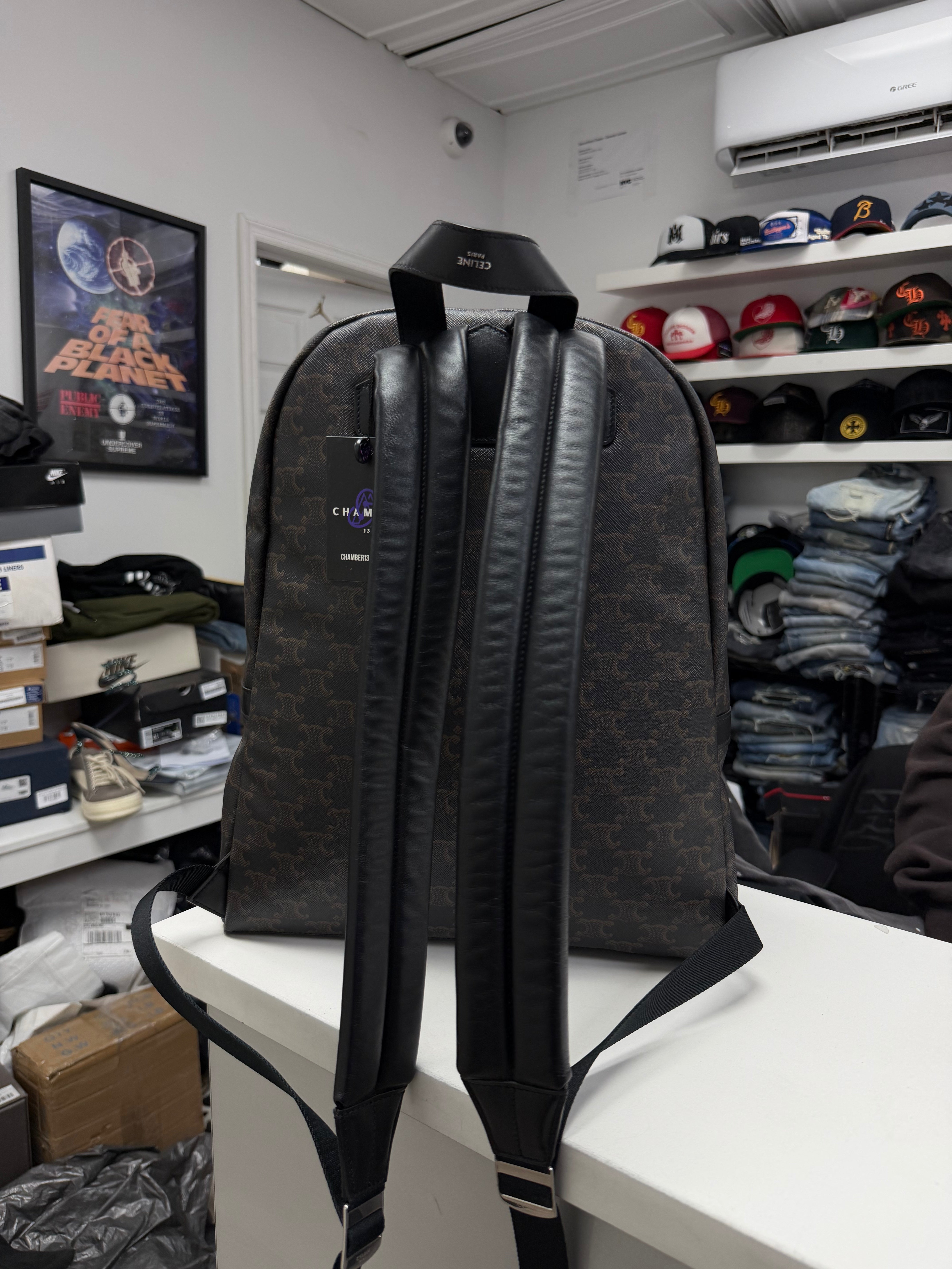 Celine Black Brown Triomphe Canvas Backpack