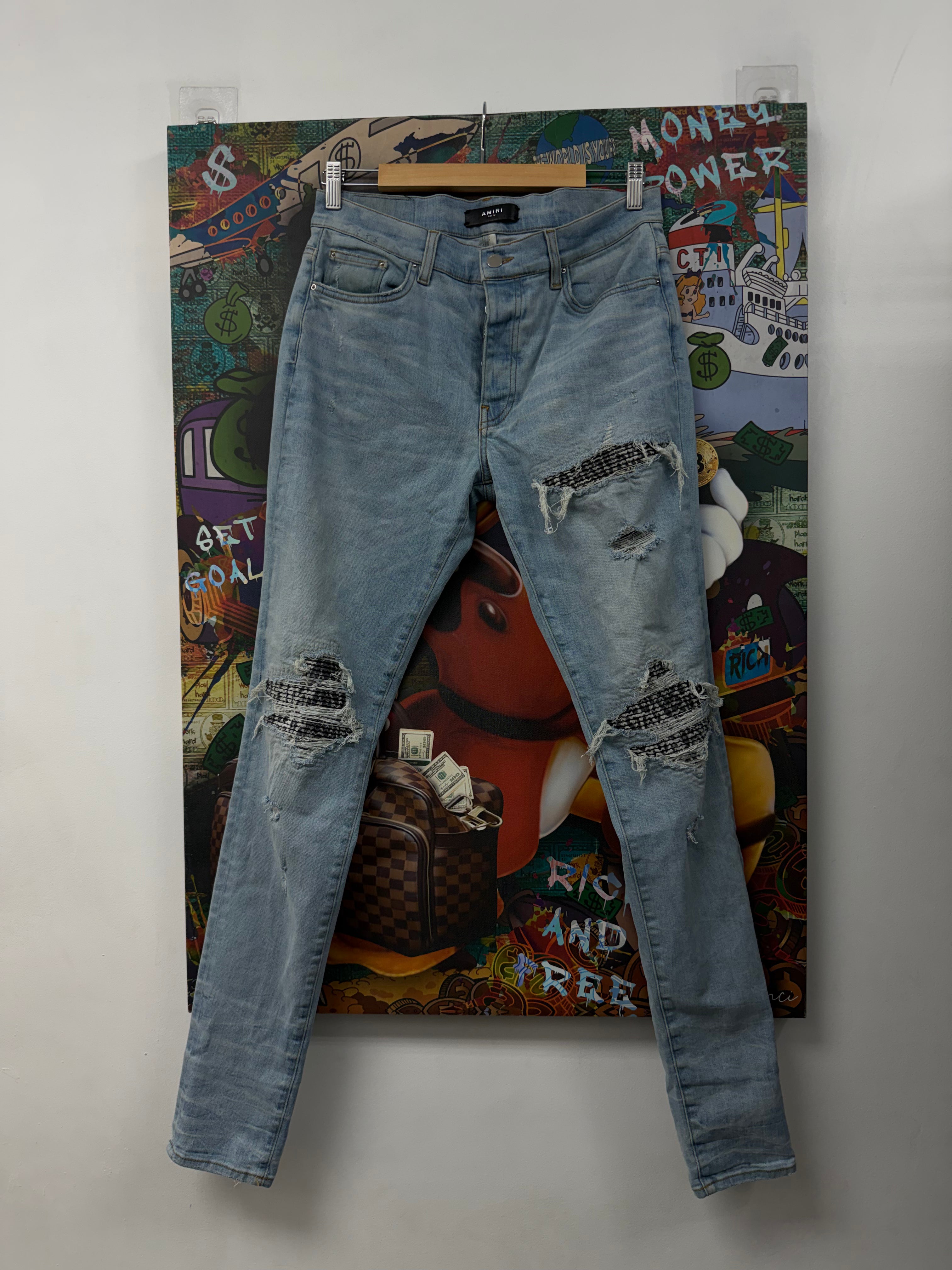 Amiri MX1 Black Paisley Patch Jeans