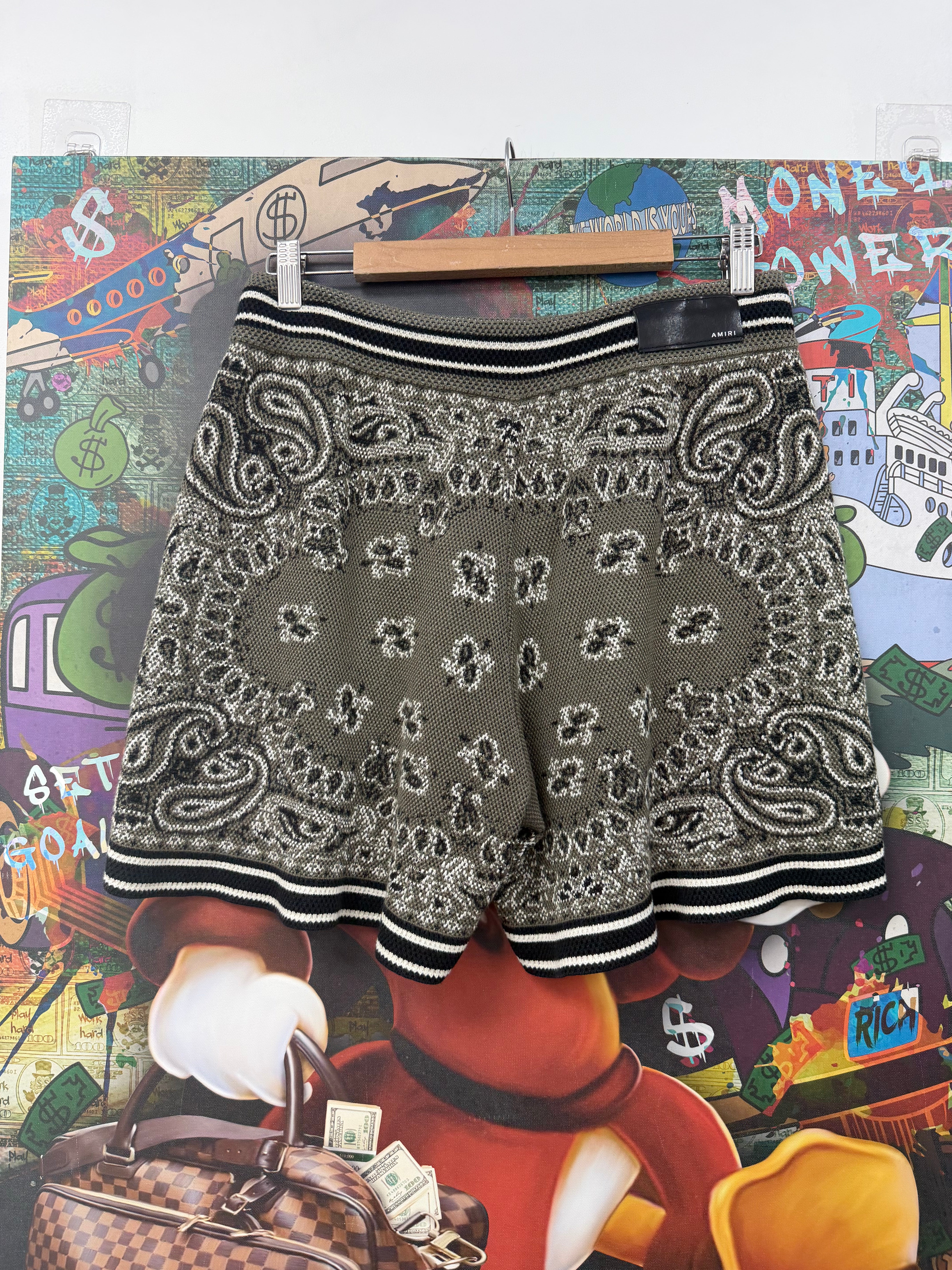 Amiri Olive MA Knit Paisley Shorts