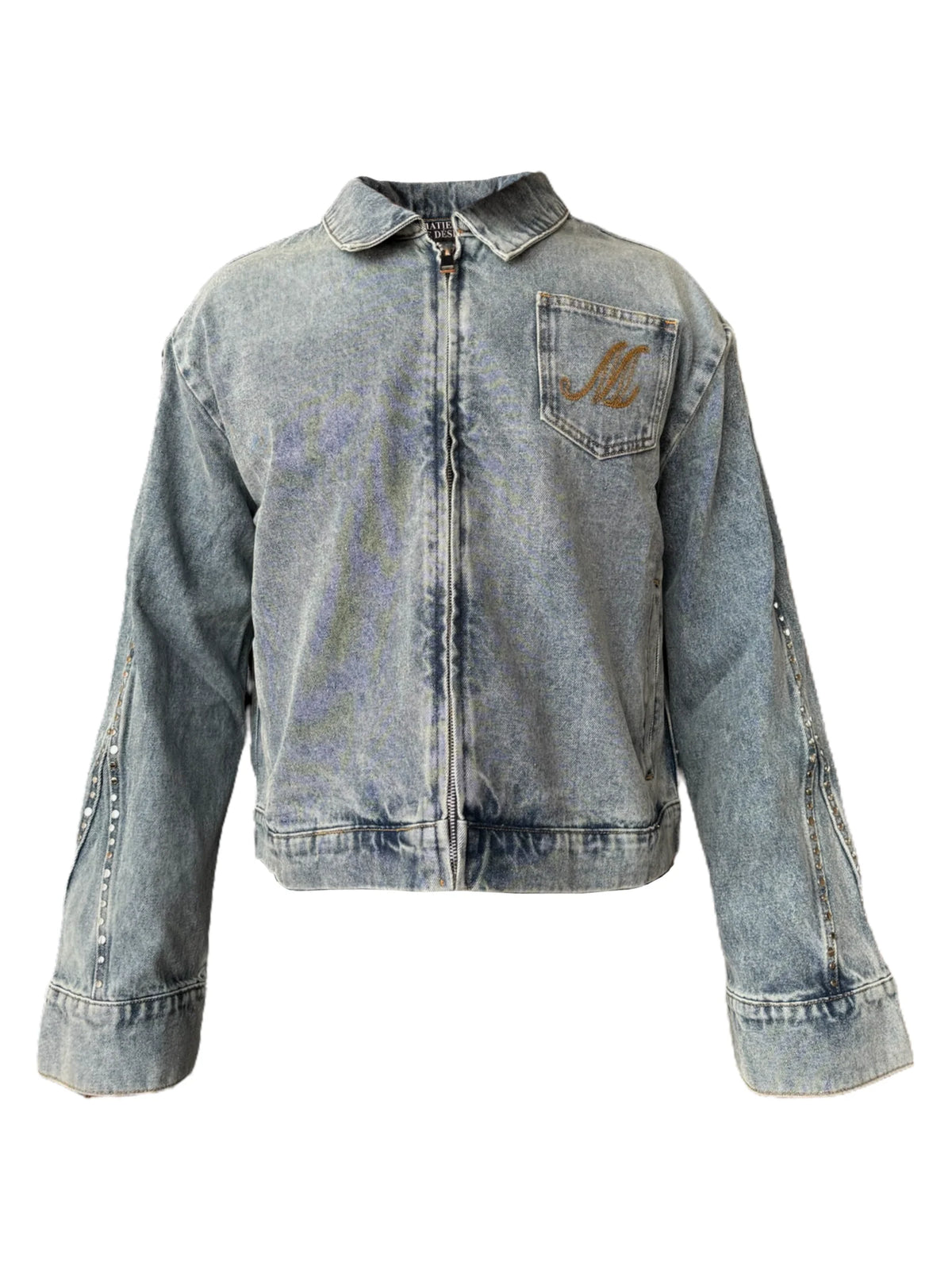 Matiere de Desirs Studded Pleated Blue Denim Jacket