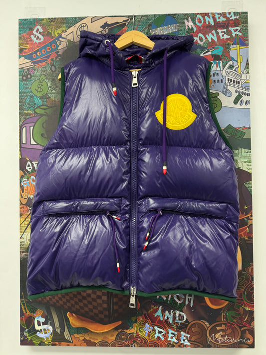 Moncler Hooded Puffer Vest Purple Yellow Used 3 (Medium) N/A