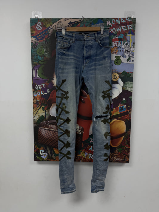 Amiri Jeans Lightwash Camo Bone Used 32 N/A