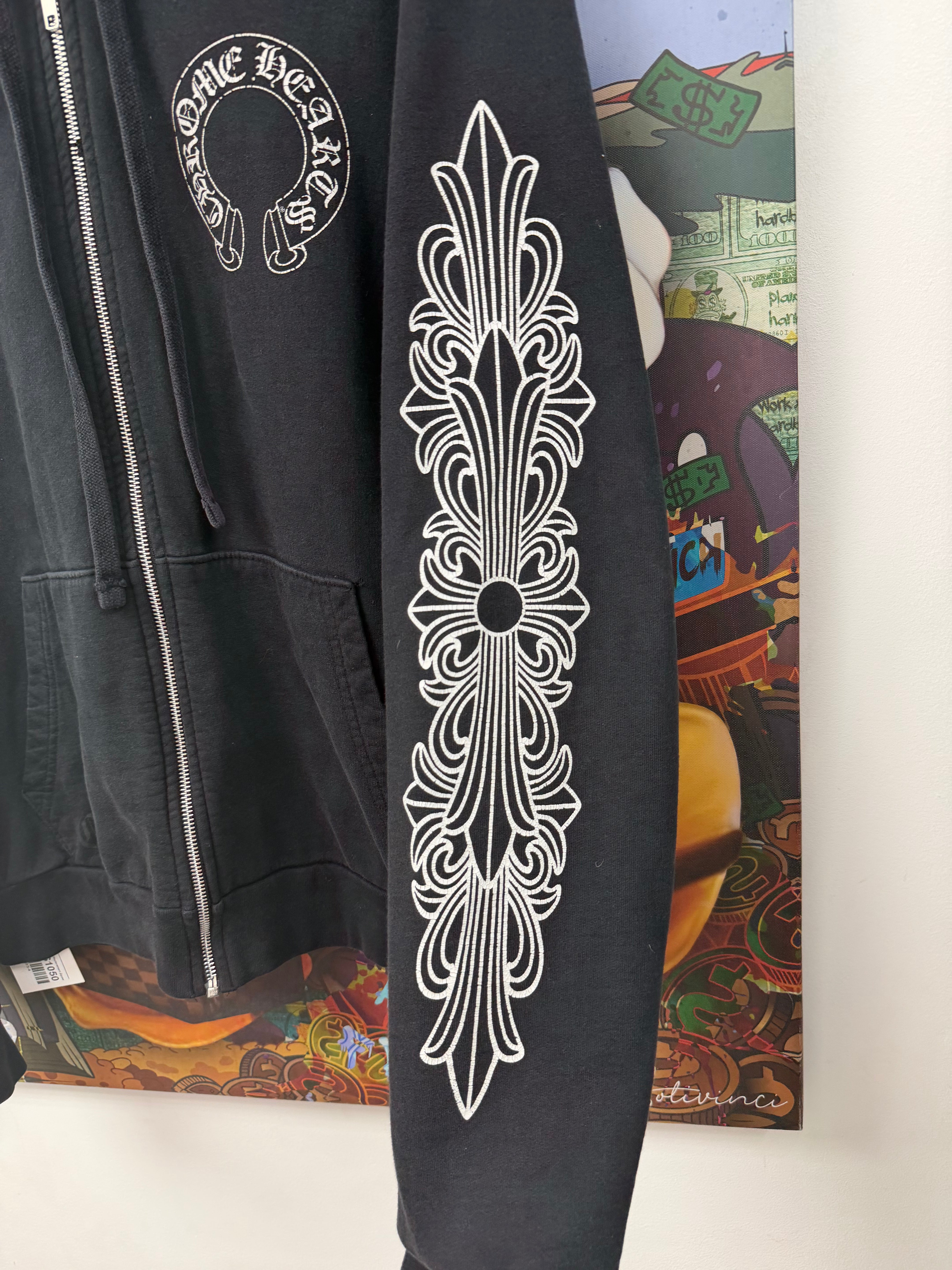 Chrome  Hearts Black Floral Horseshoe (Replacement Zipper) Zip Up