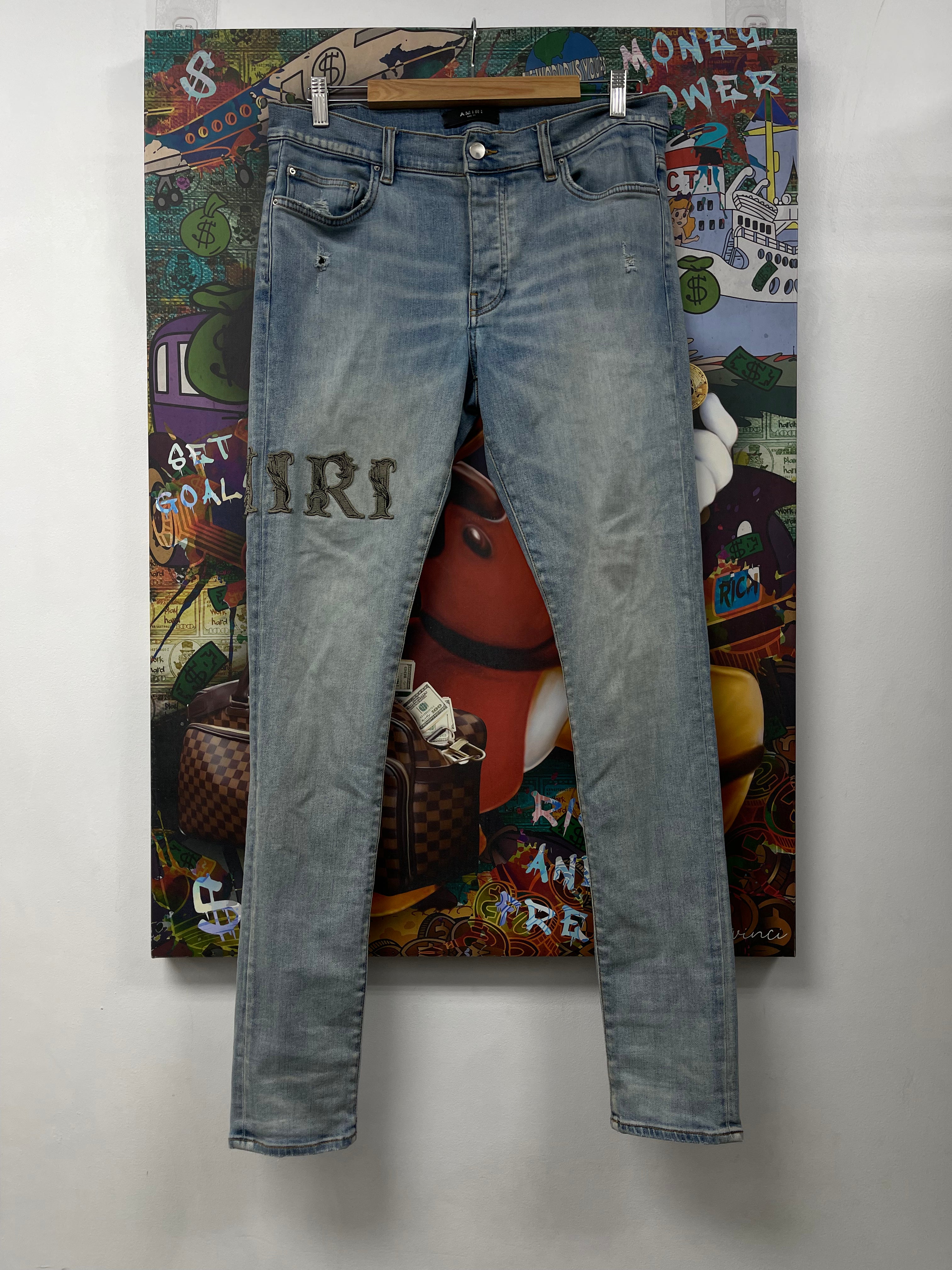 Amiri Light Wash Borque Vine Side Logo Jeans