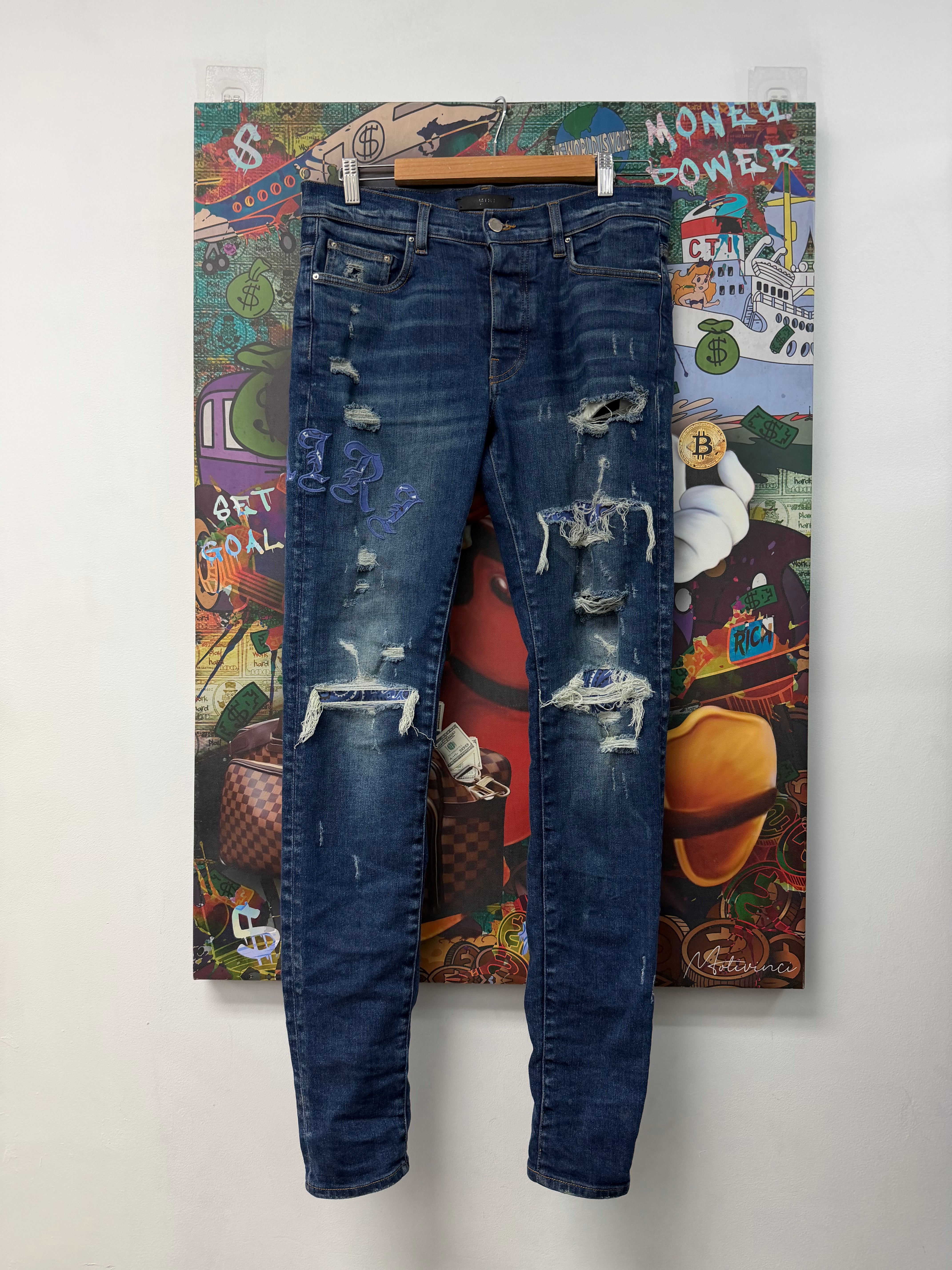 Amiri Blue Purple Old English Jeans