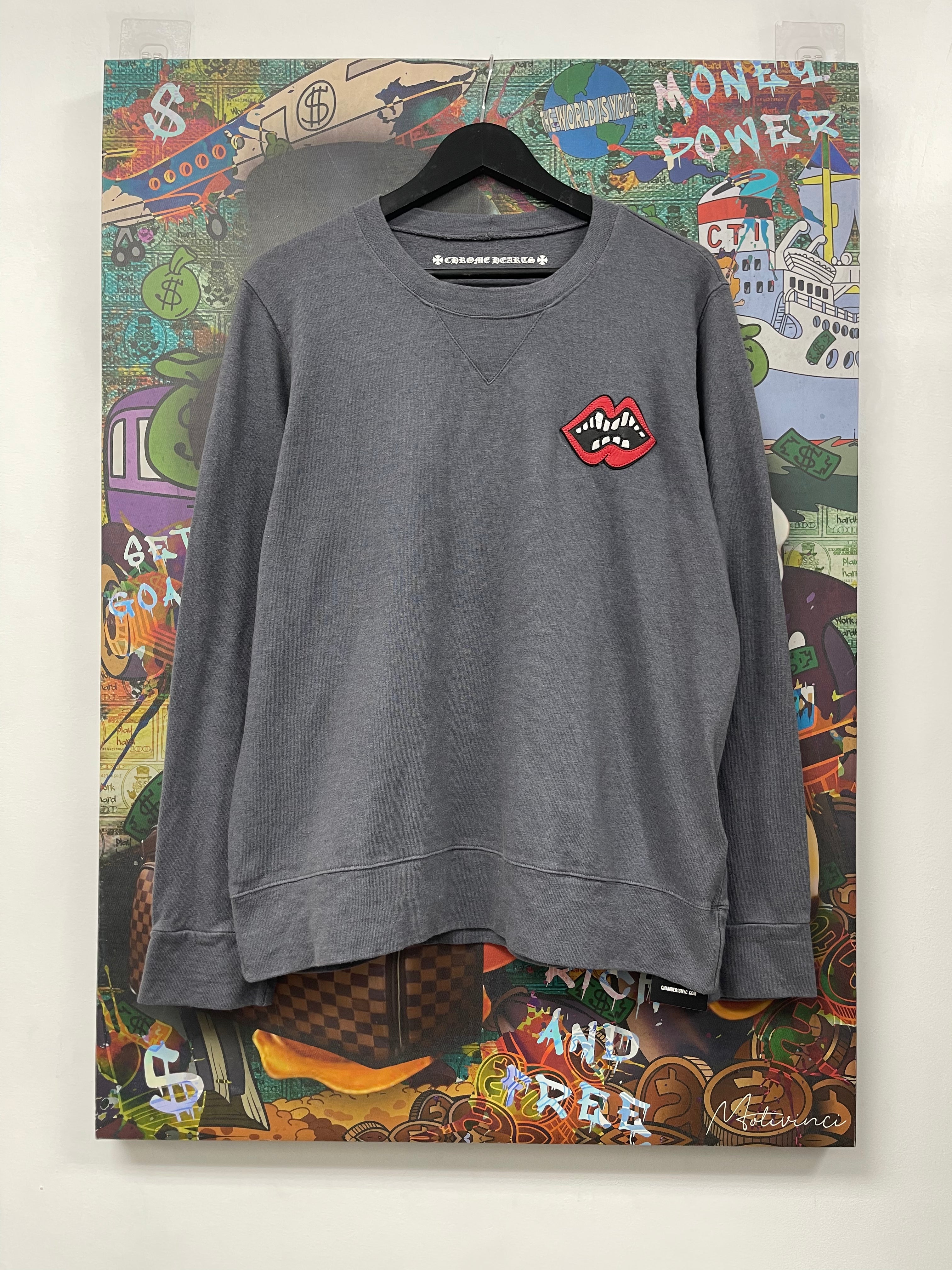 Chrome Hearts Matty Boy Grey Red Chomper Horseshoe Crewneck