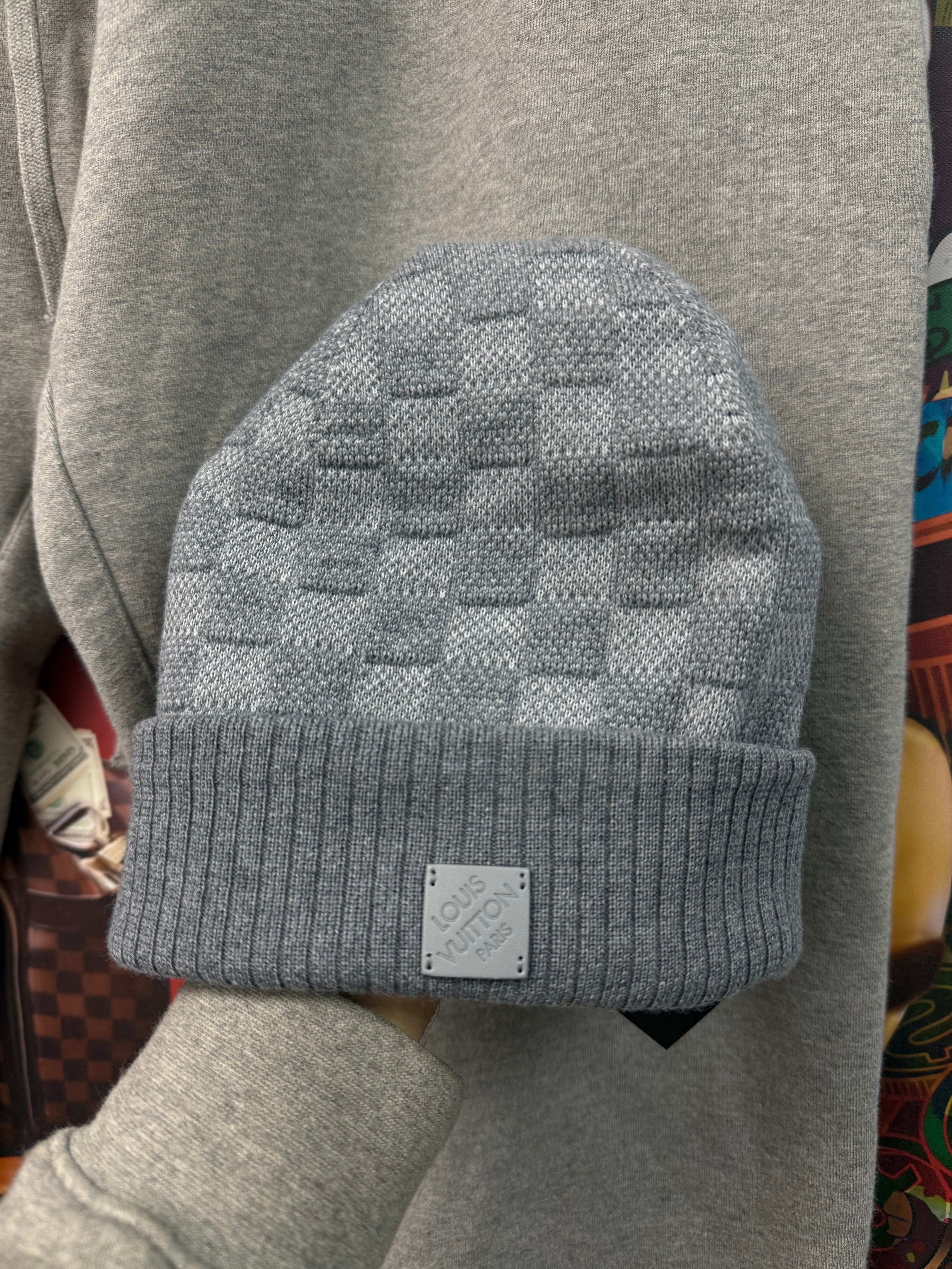 Louis Vuitton Grey Damier Leather Patch Beanie
