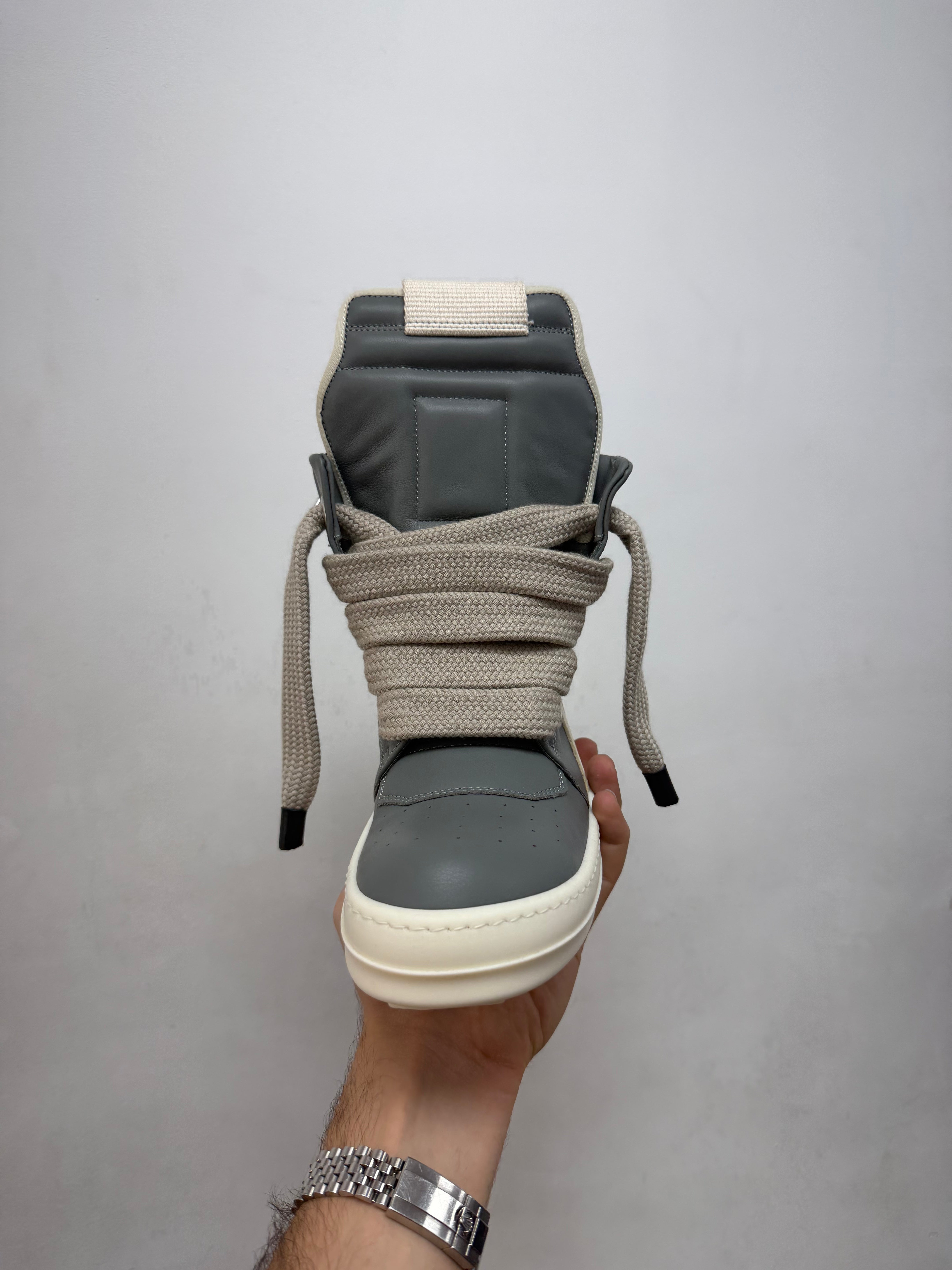 Rick Owens Geobasket Jumbo Lace' Hi Grey & Milk Sneakers