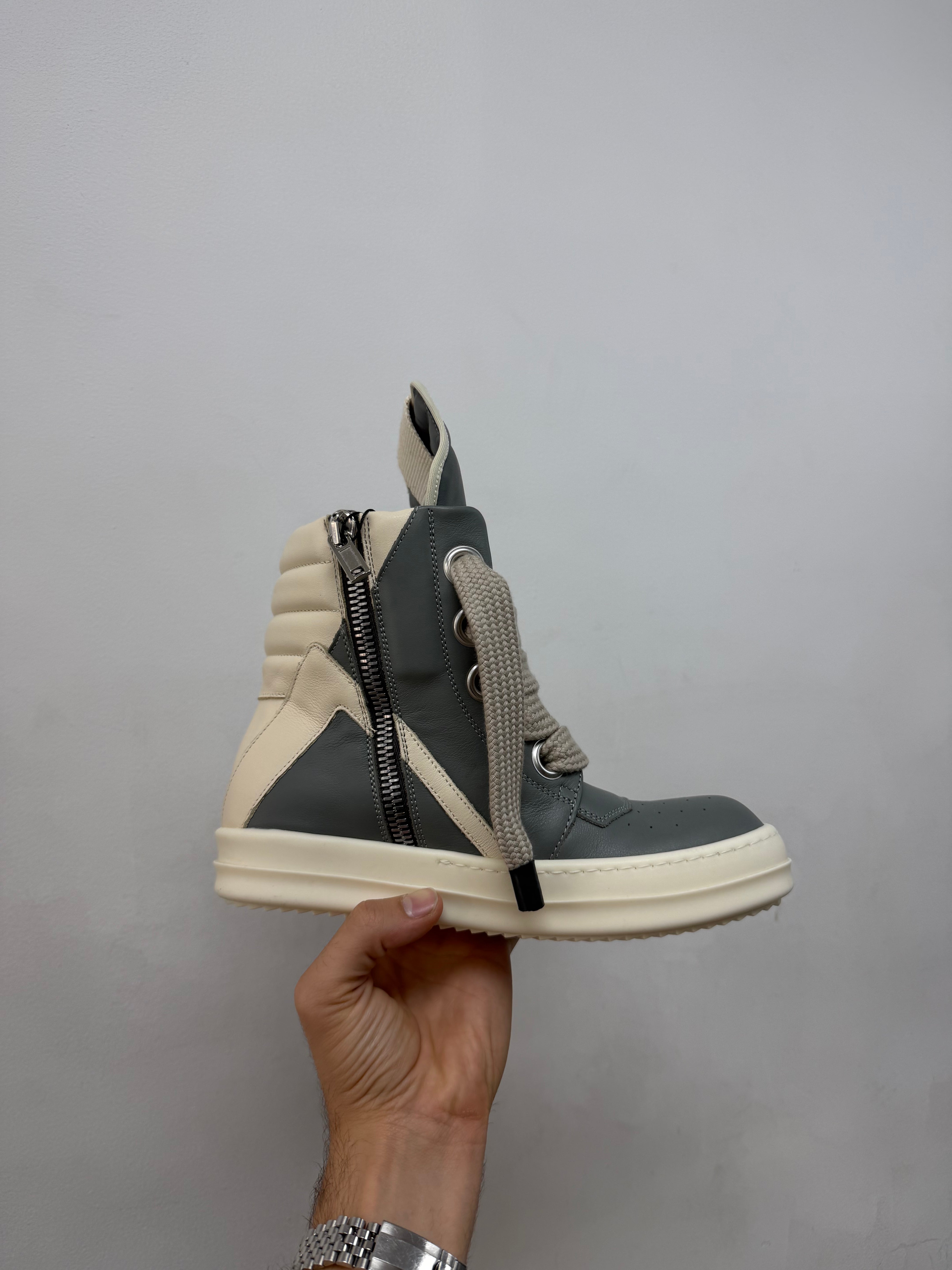 Rick Owens Geobasket Jumbo Lace' Hi Grey & Milk Sneakers
