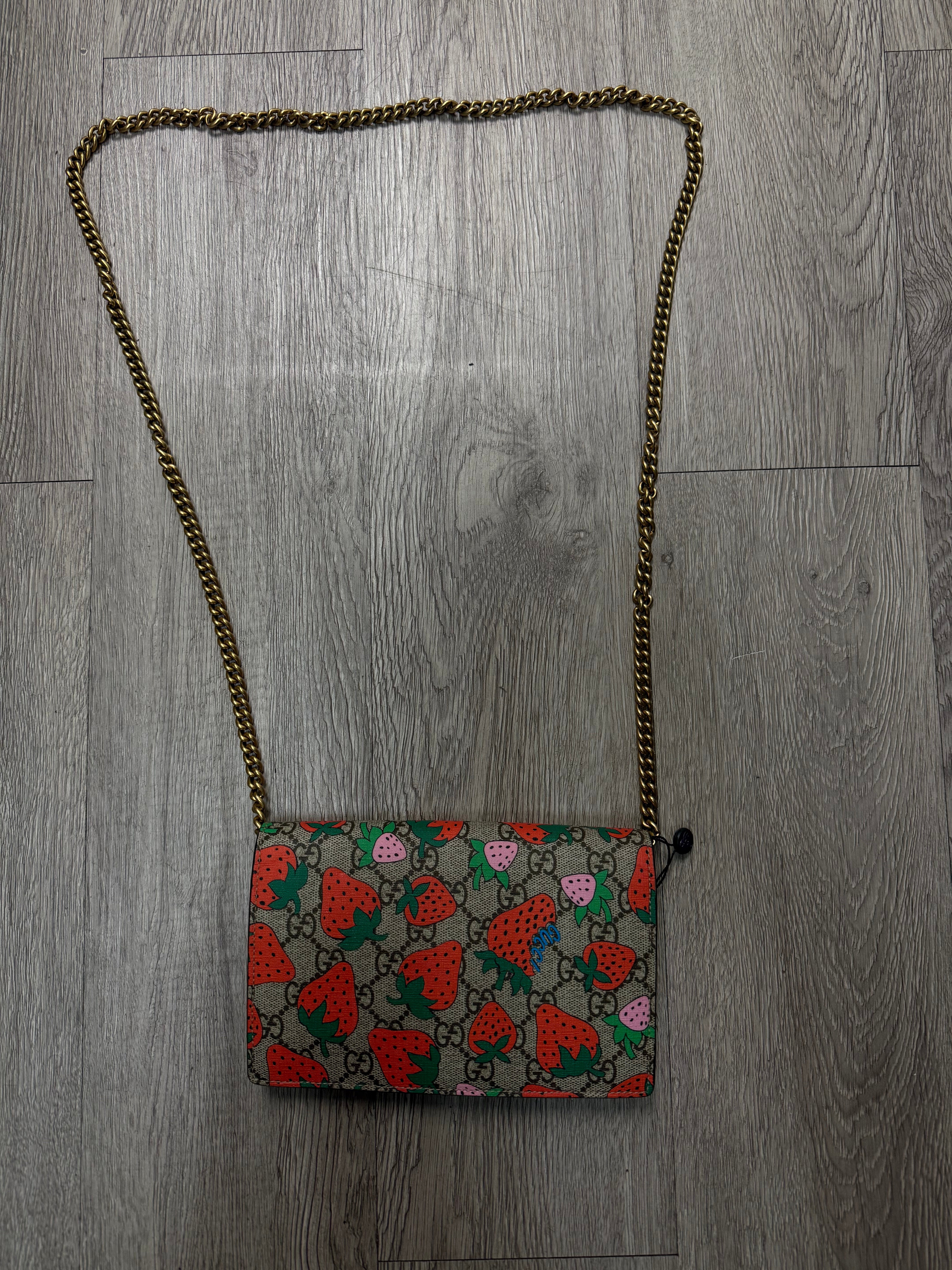 Gucci Strawberry Monogram Marmont MM Side Bag