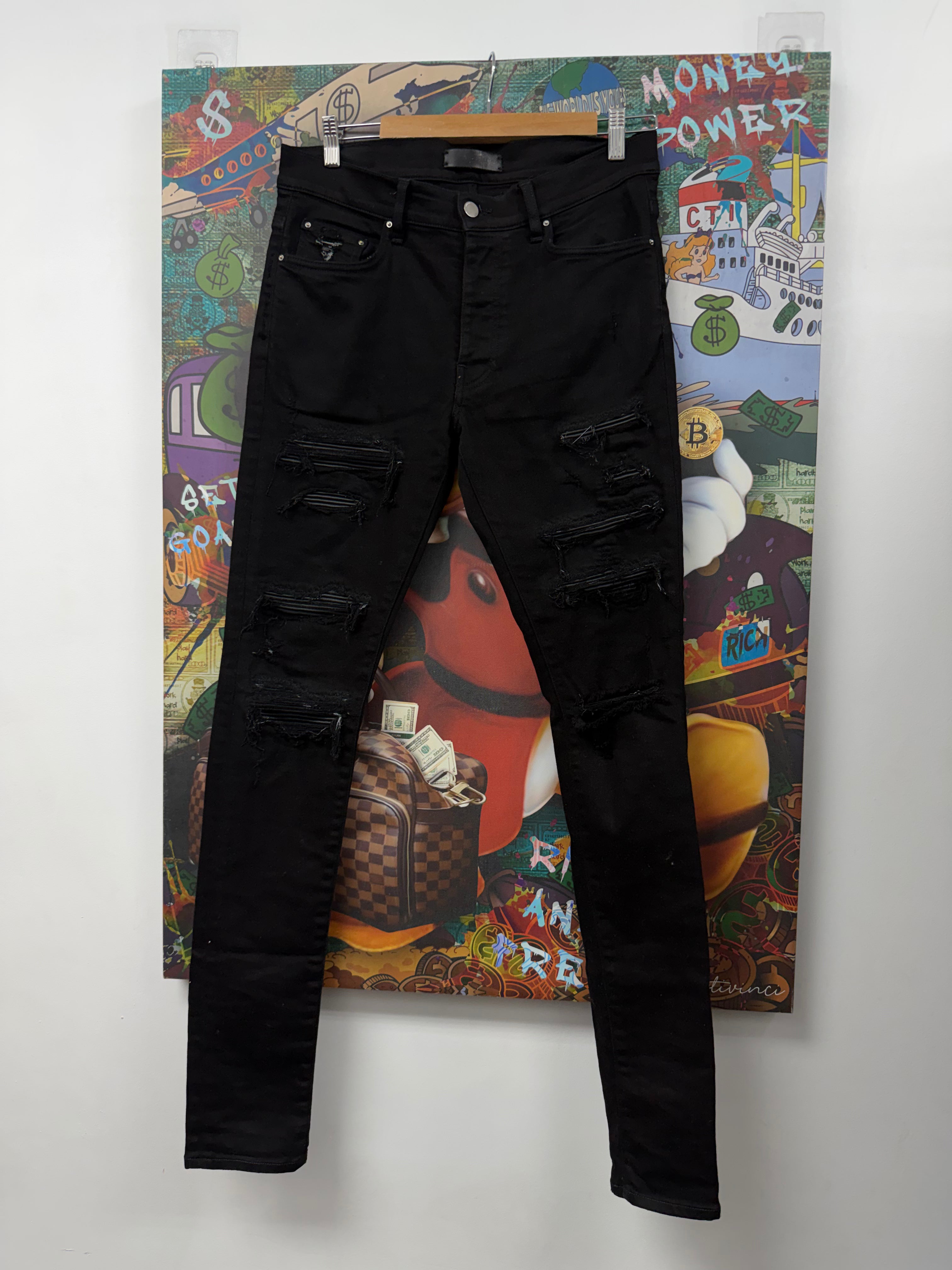 Amiri Black Leather Thrasher Patch Jeans