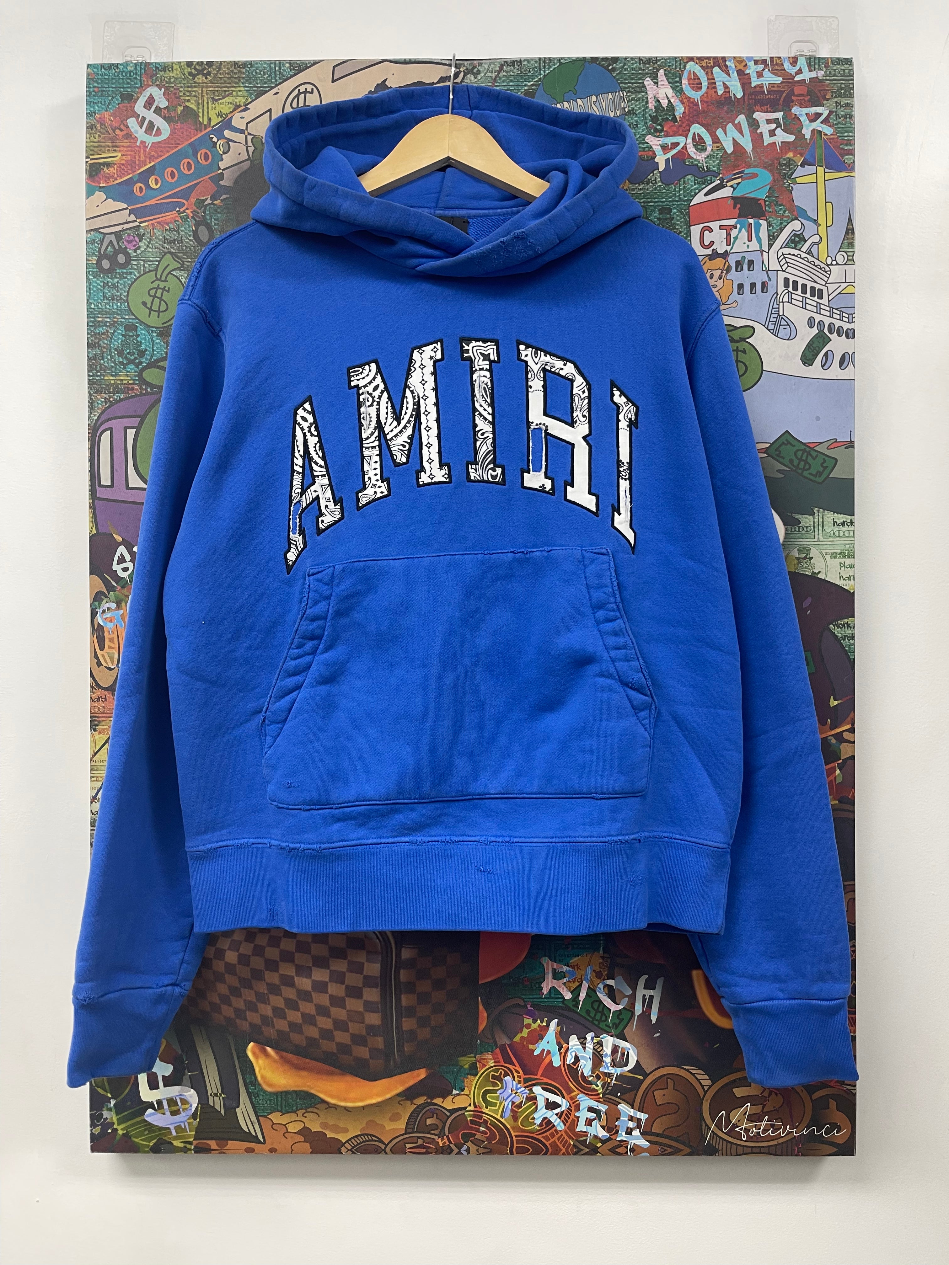 Amiri Blue White Paisley Arc Logo Hoodie