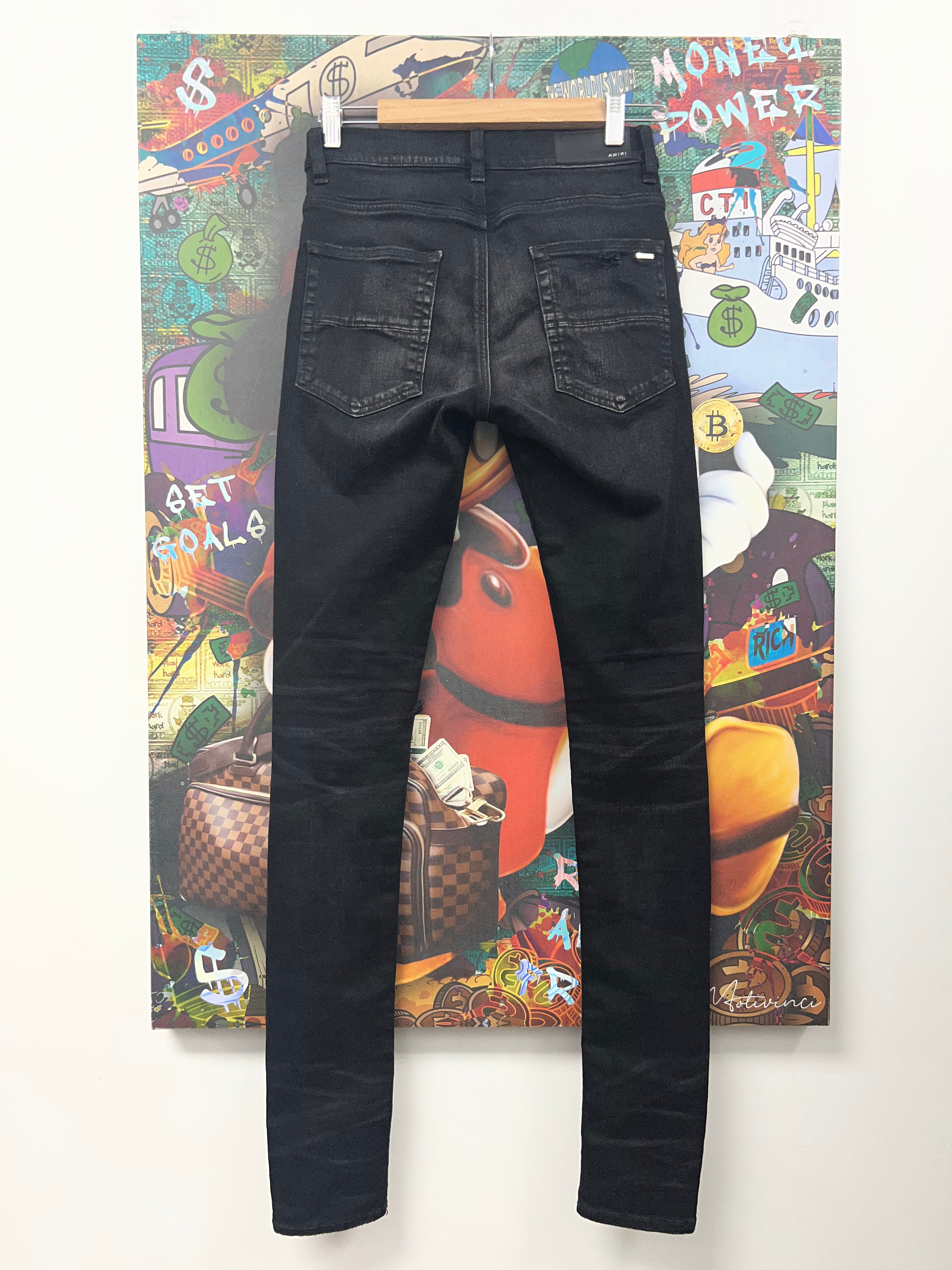 Amiri MX1 Black Wash Teal Paisley Patch Jeans