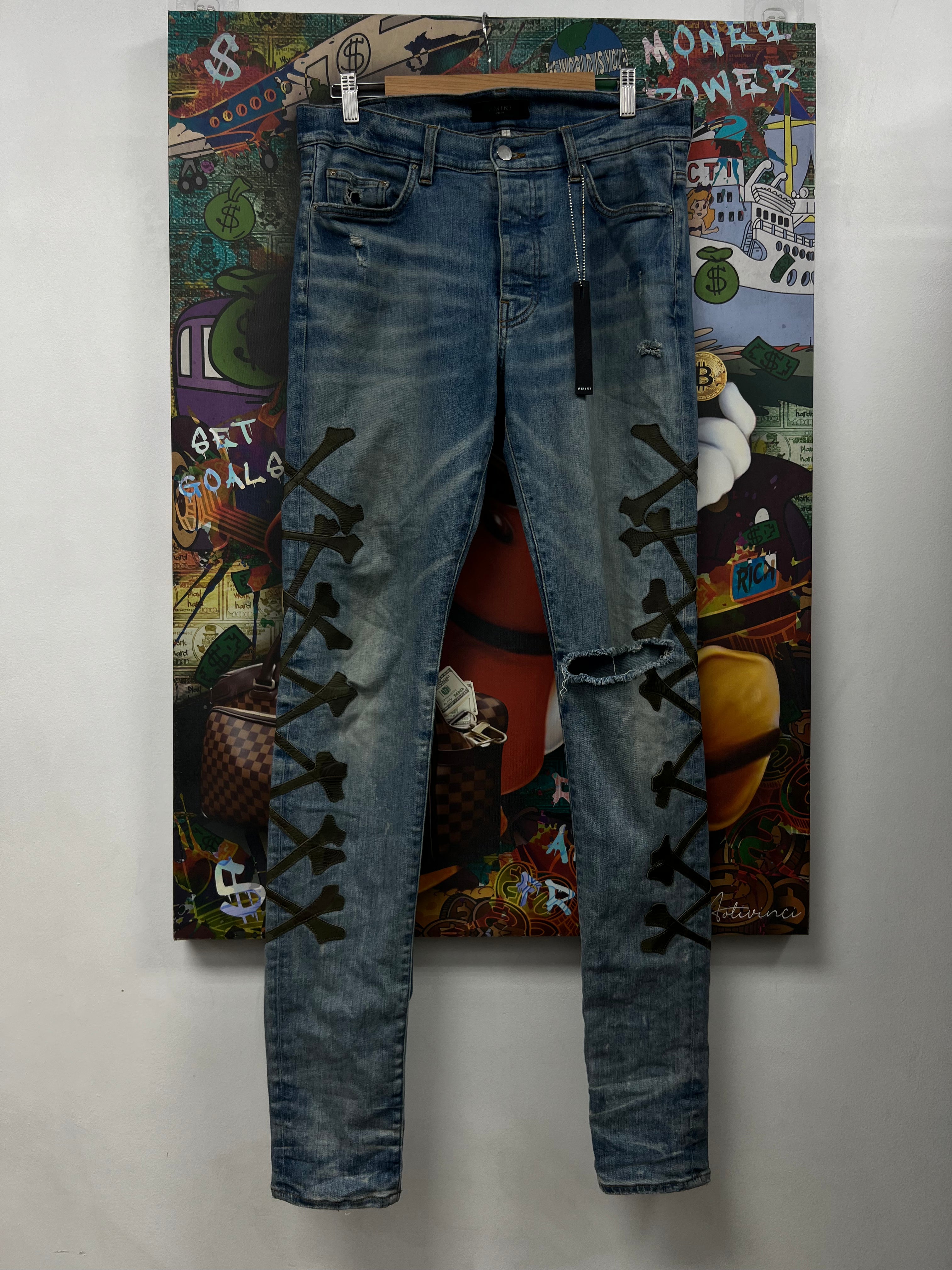 Amiri Light Wash Camo Bones Jeans