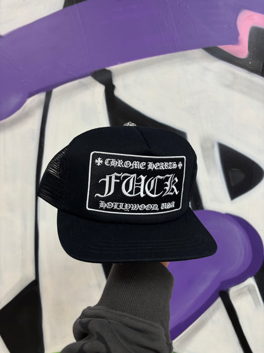 Chrome Hearts Black FUCK Trucker Hat