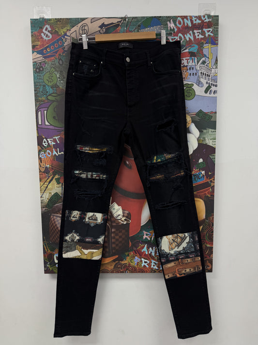 Amiri Jeans Black Art Chain Patch Used 36 N/A