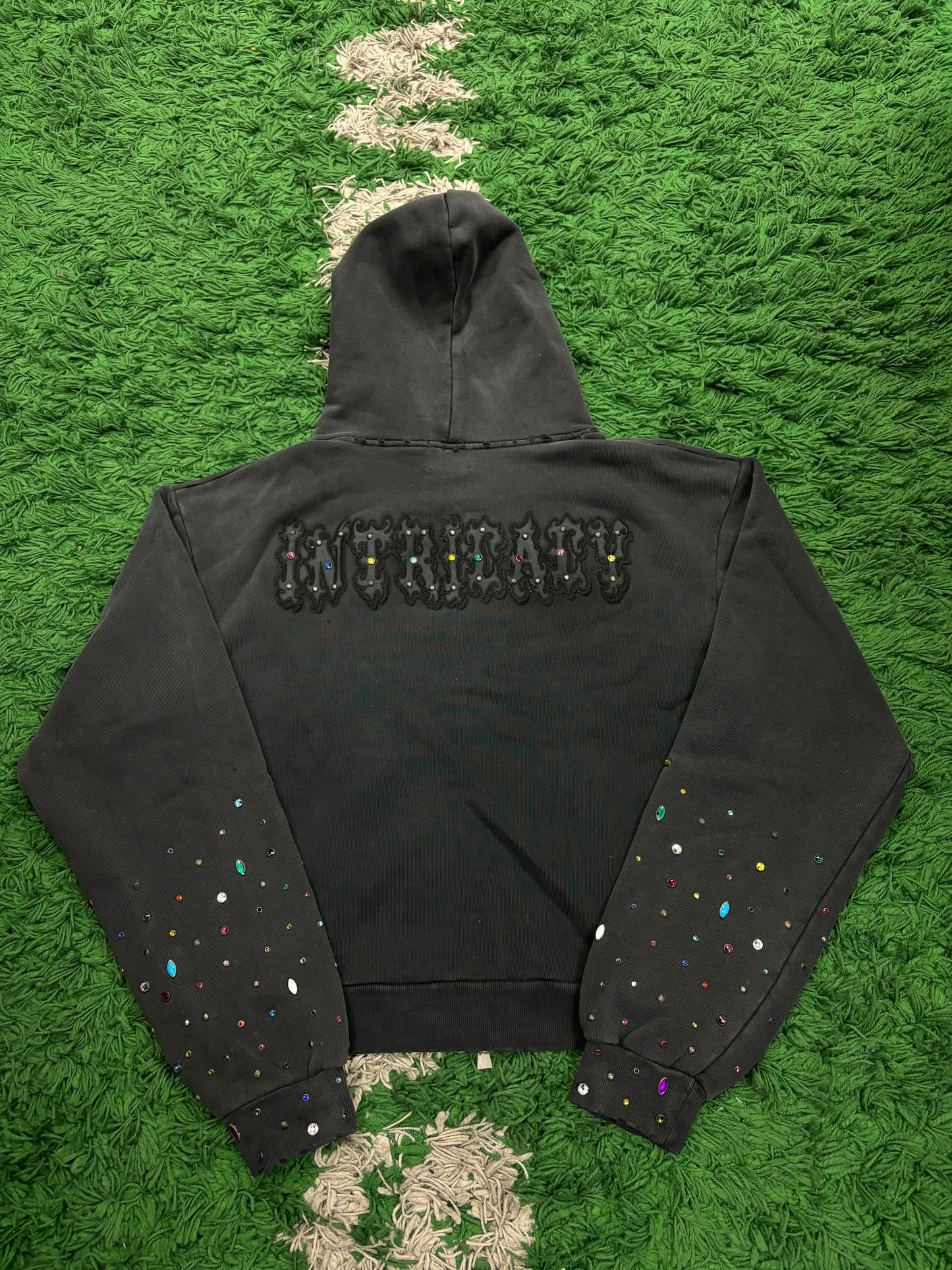 Lost Intricacy Rhinestone Patch Zip Up Hoodie