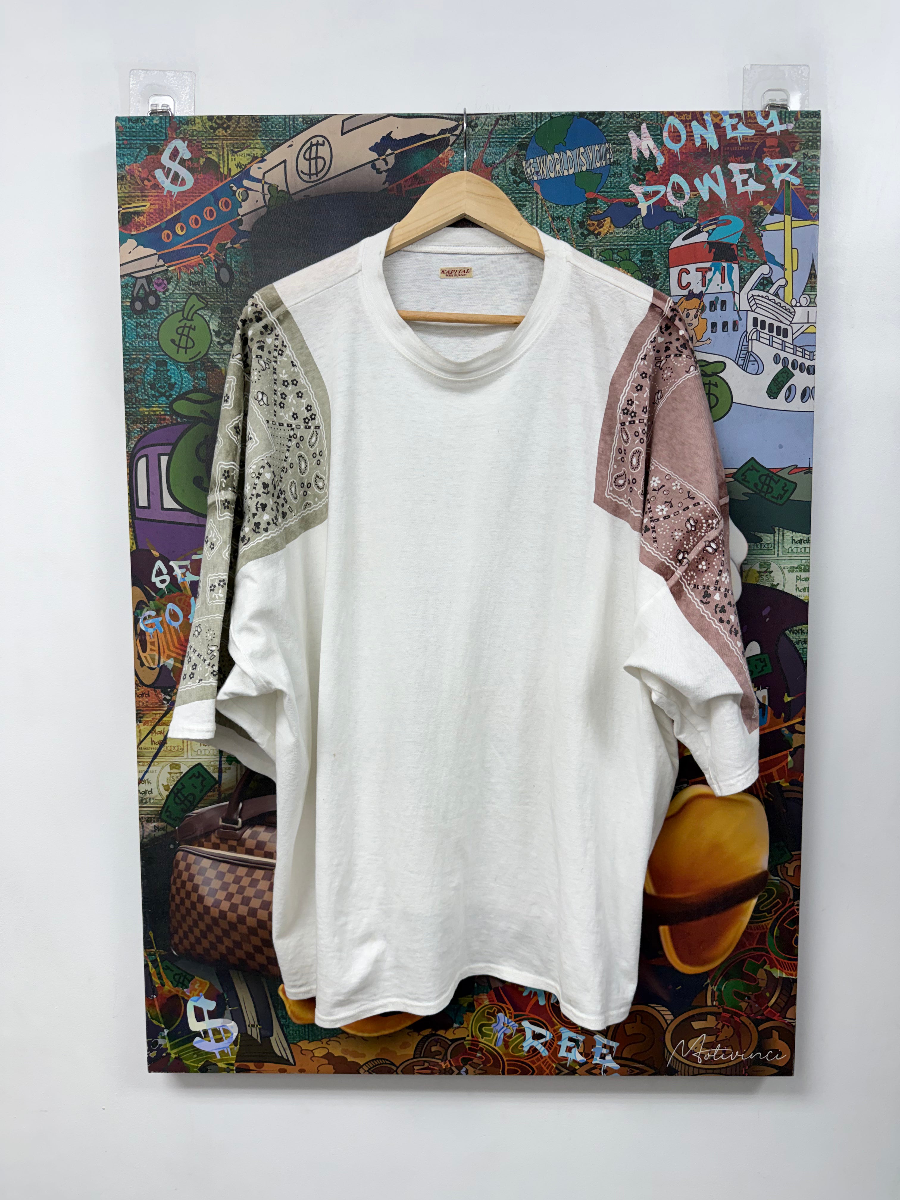 Kapital White Olive Pink Bandana Shoulder Logo (1) Tee