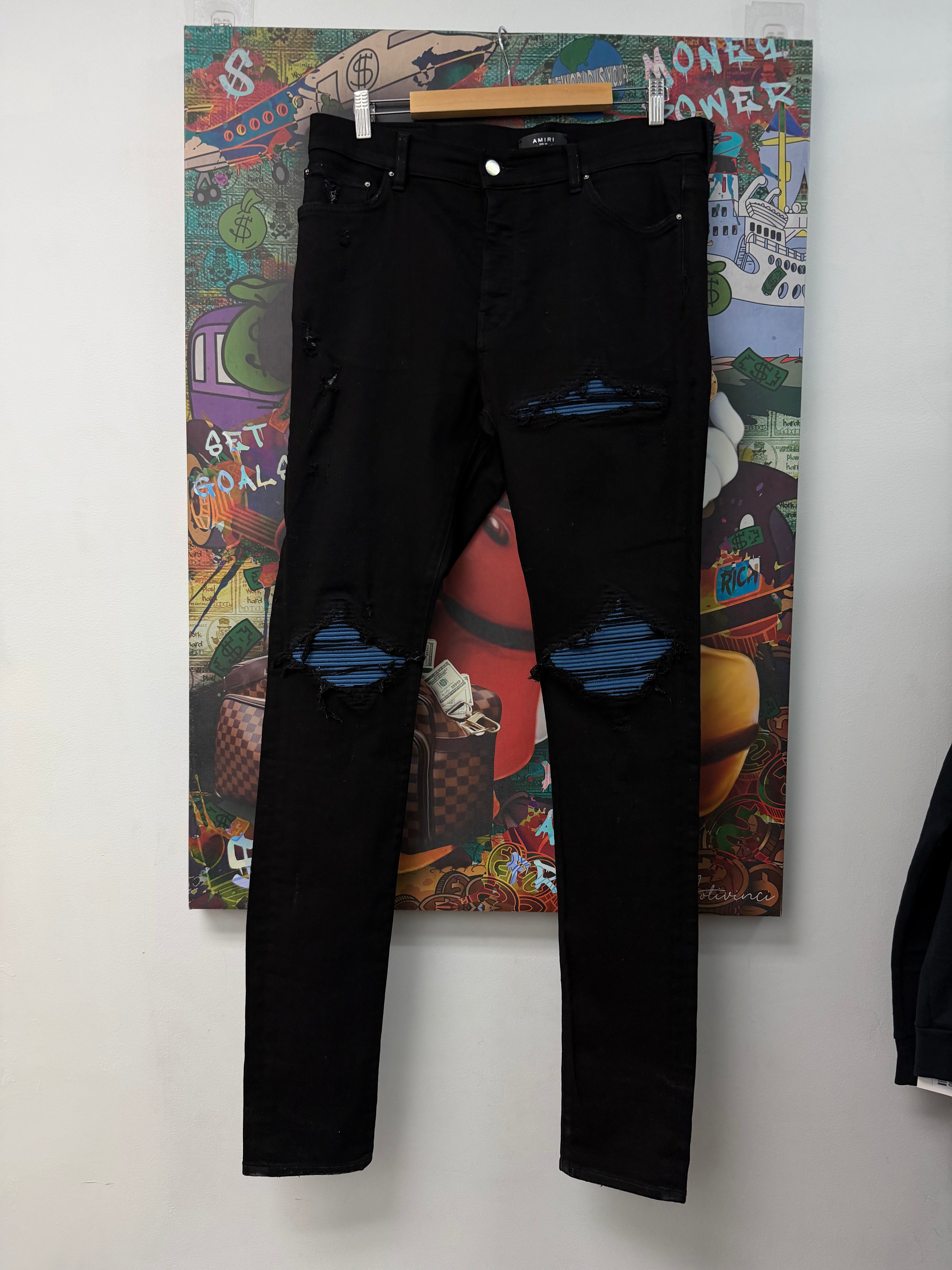 Amiri Mx1 Black Blue Patch Jeans