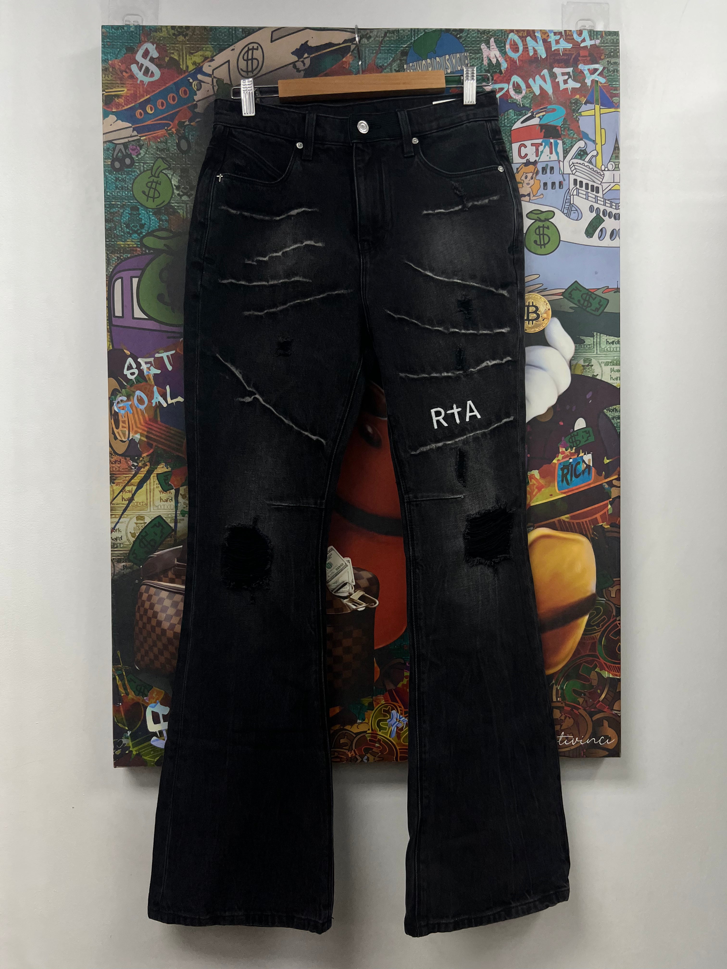 RTA Black Wash Knee Ripped Jeans