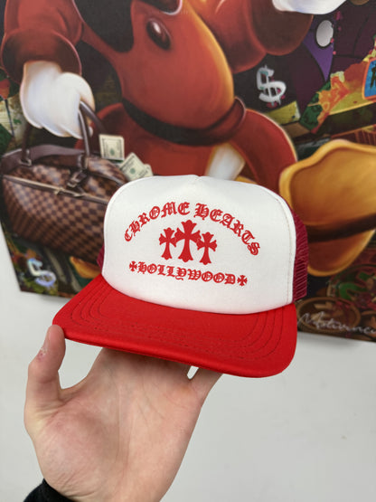Chrome Hearts Red White Tri Cross King Taco Cap New OS With Tags