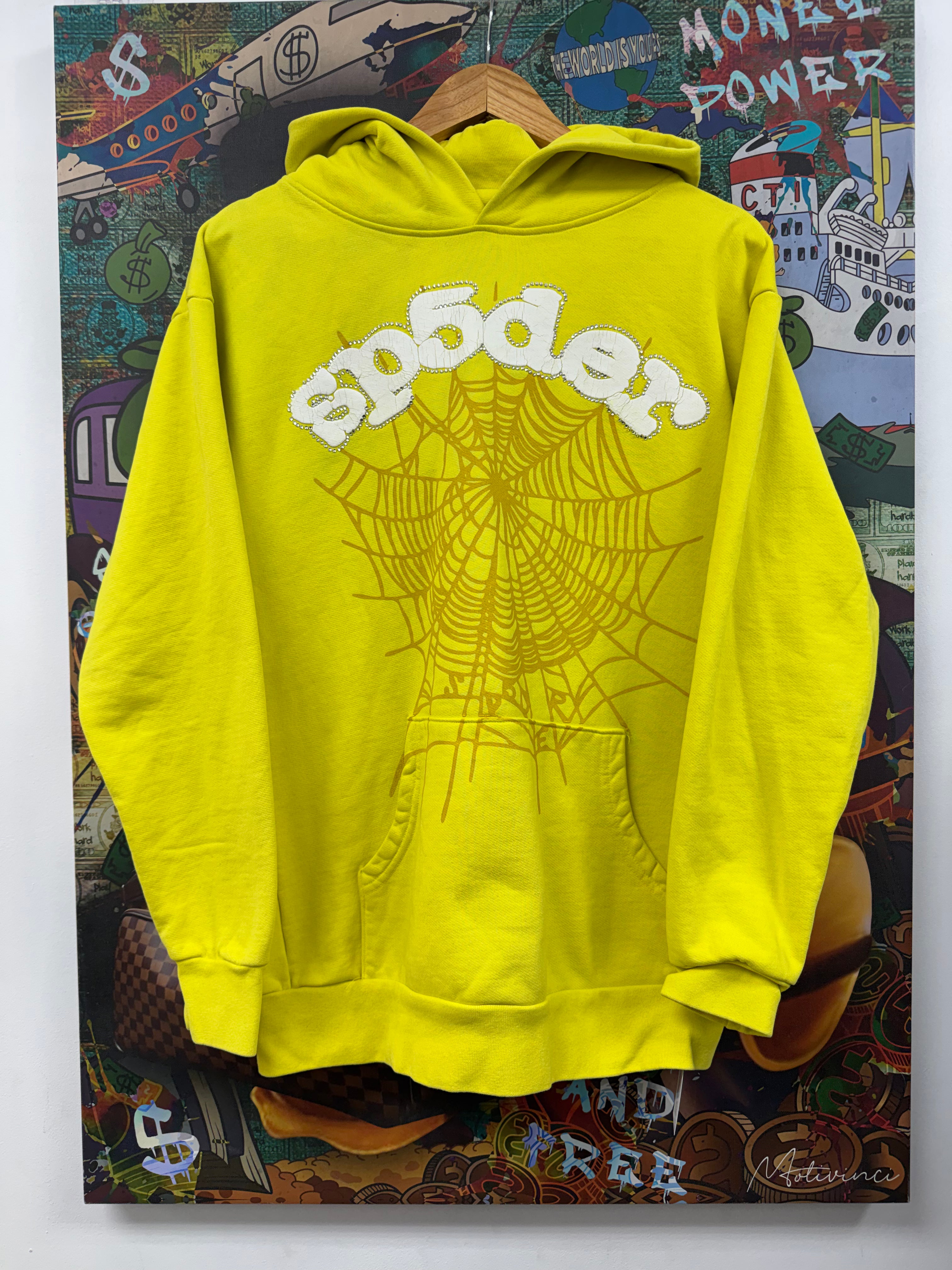 Sp5der Yellow Rhinestone Hoodie