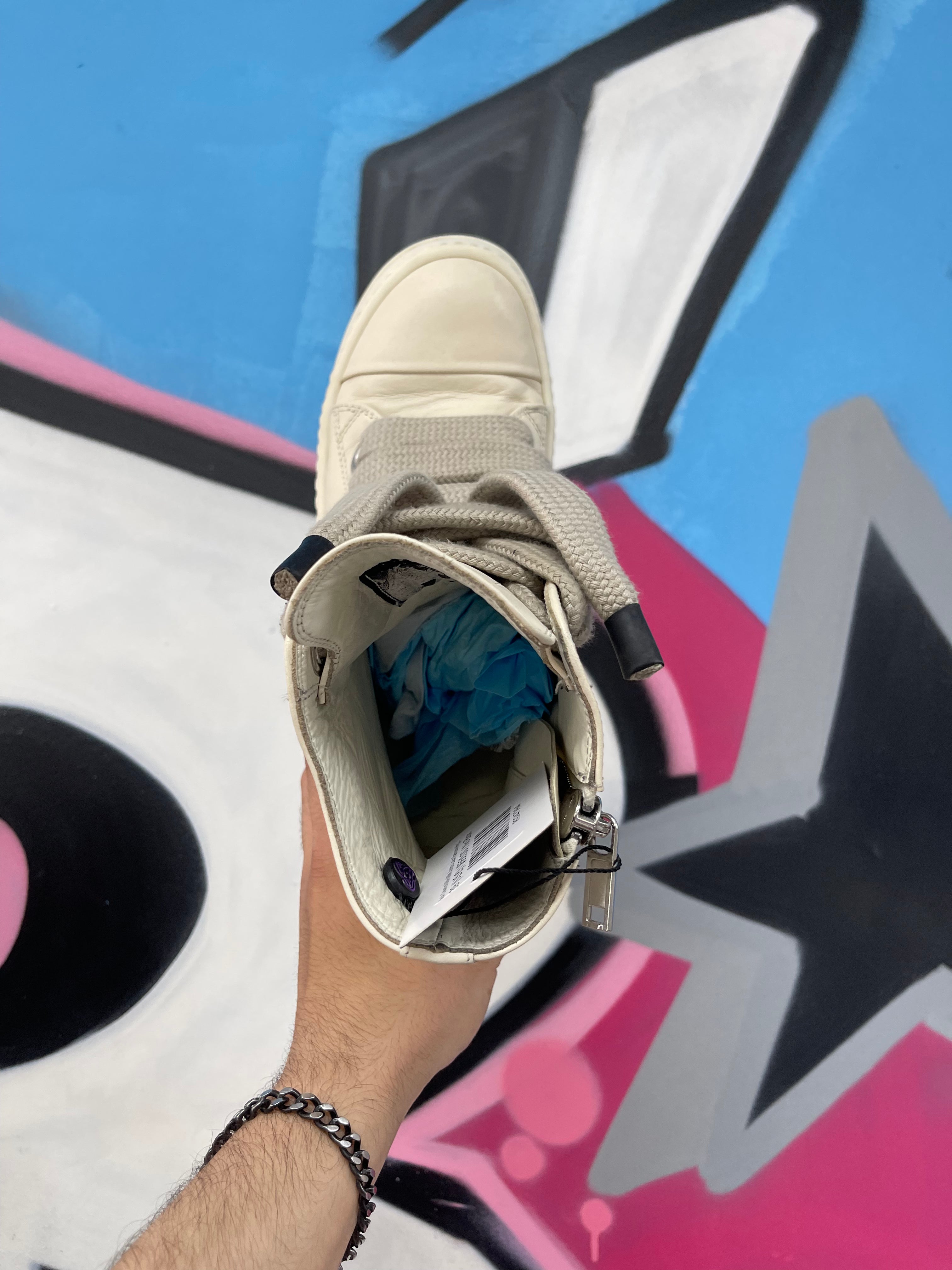 Rick Owens Milk Milk Jumbo Lace Ramone High Sneakers
