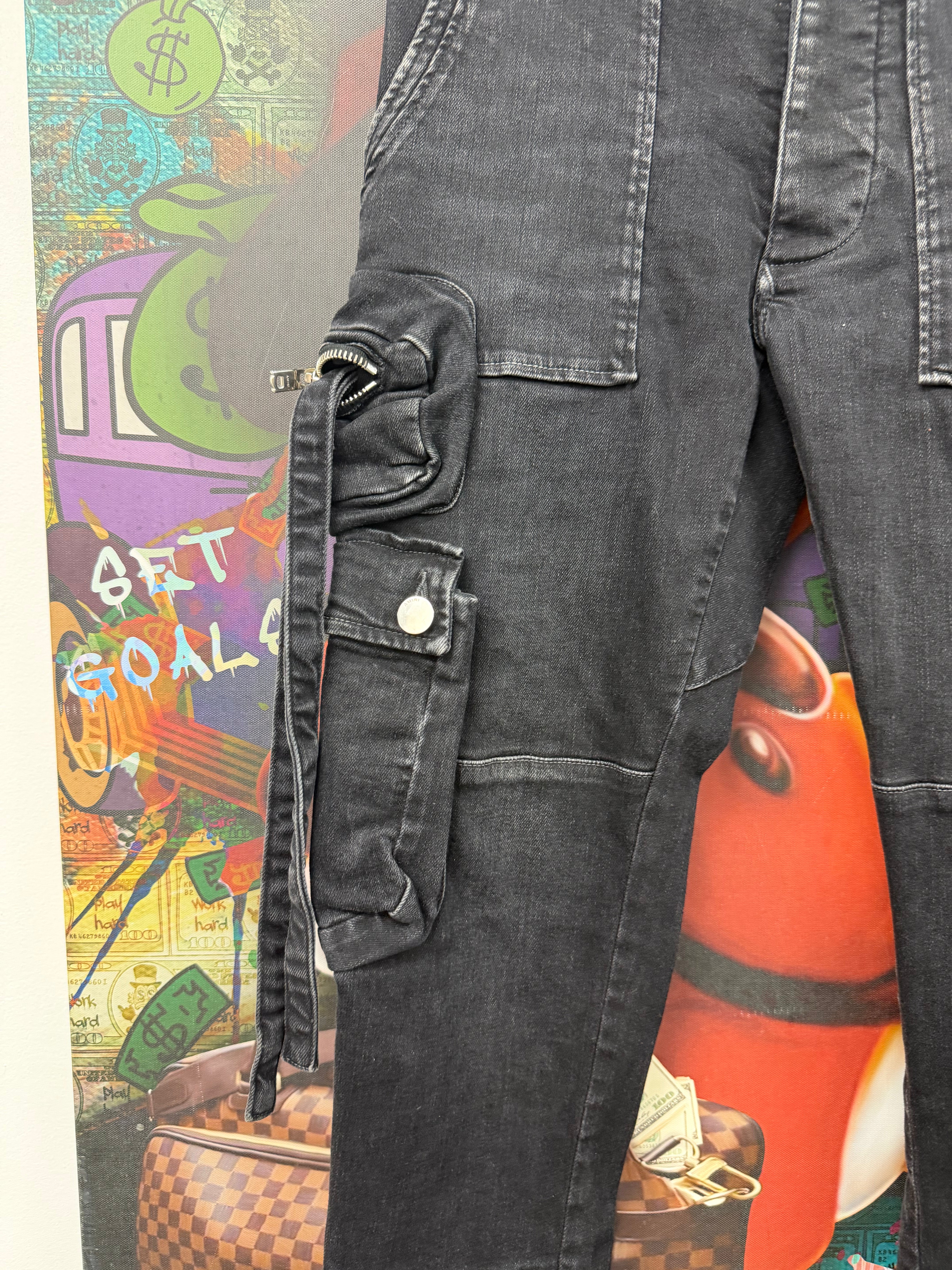 Amiri Black Wash Denim Cargo Pants