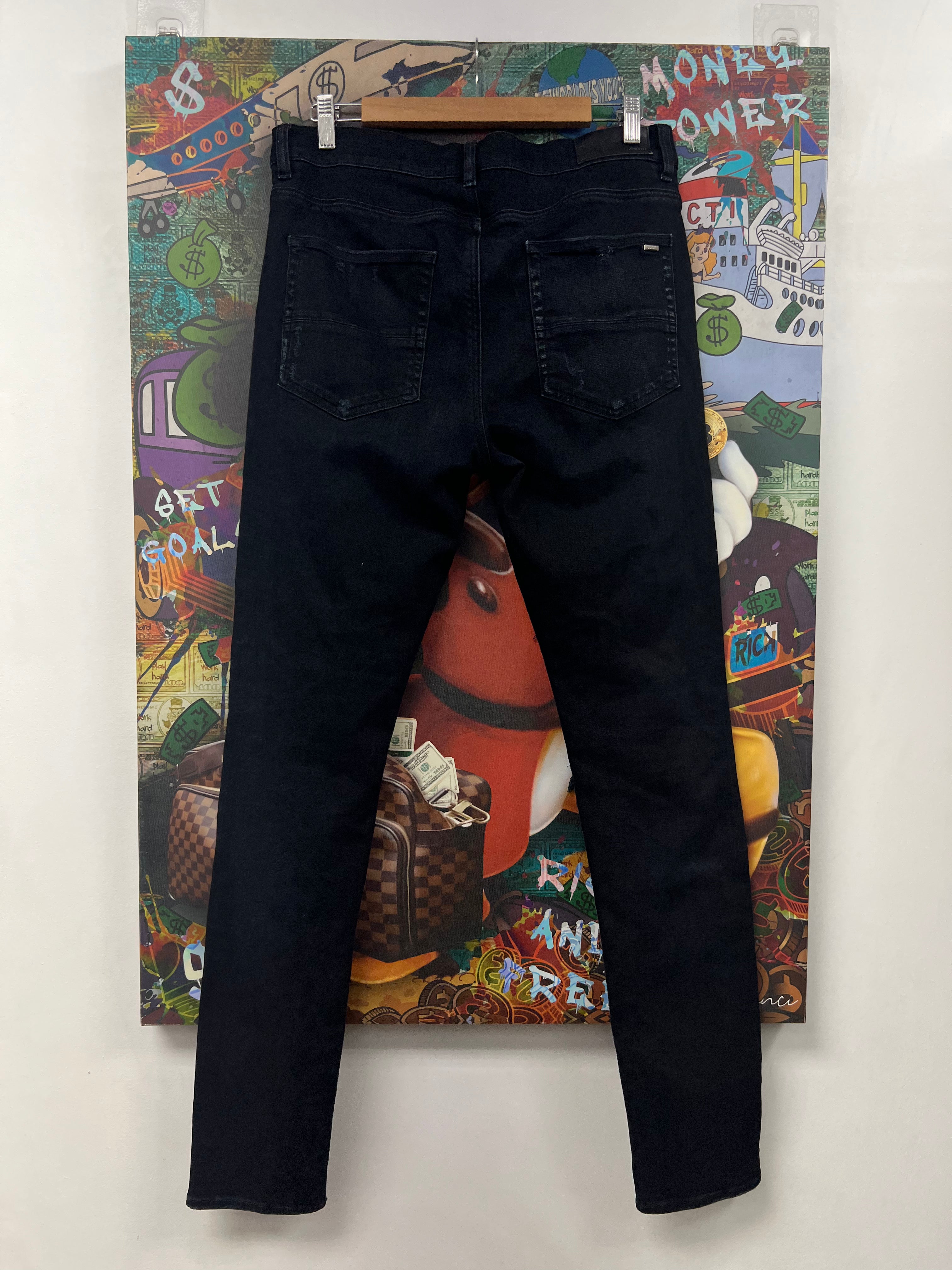 Amiri Black Wash Paisley Patch Jeans