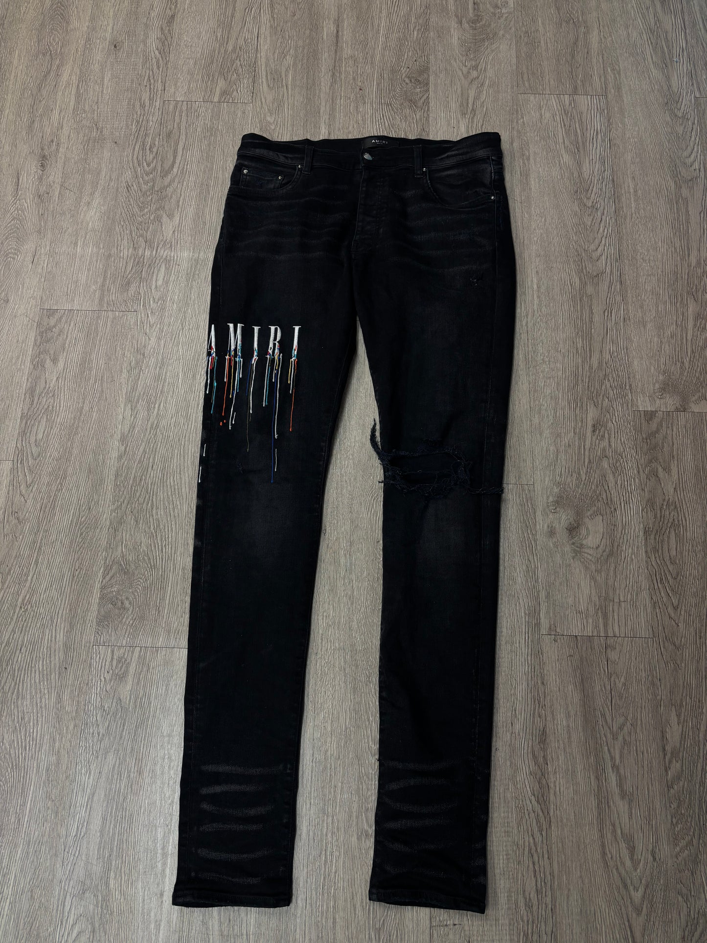 Amiri Black Wash Paint Drip Jeans