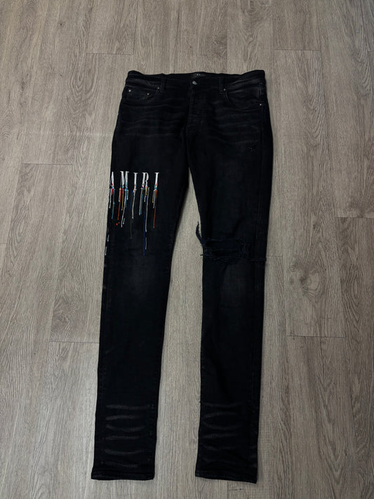 Amiri Black Wash Paint Drip Jeans
