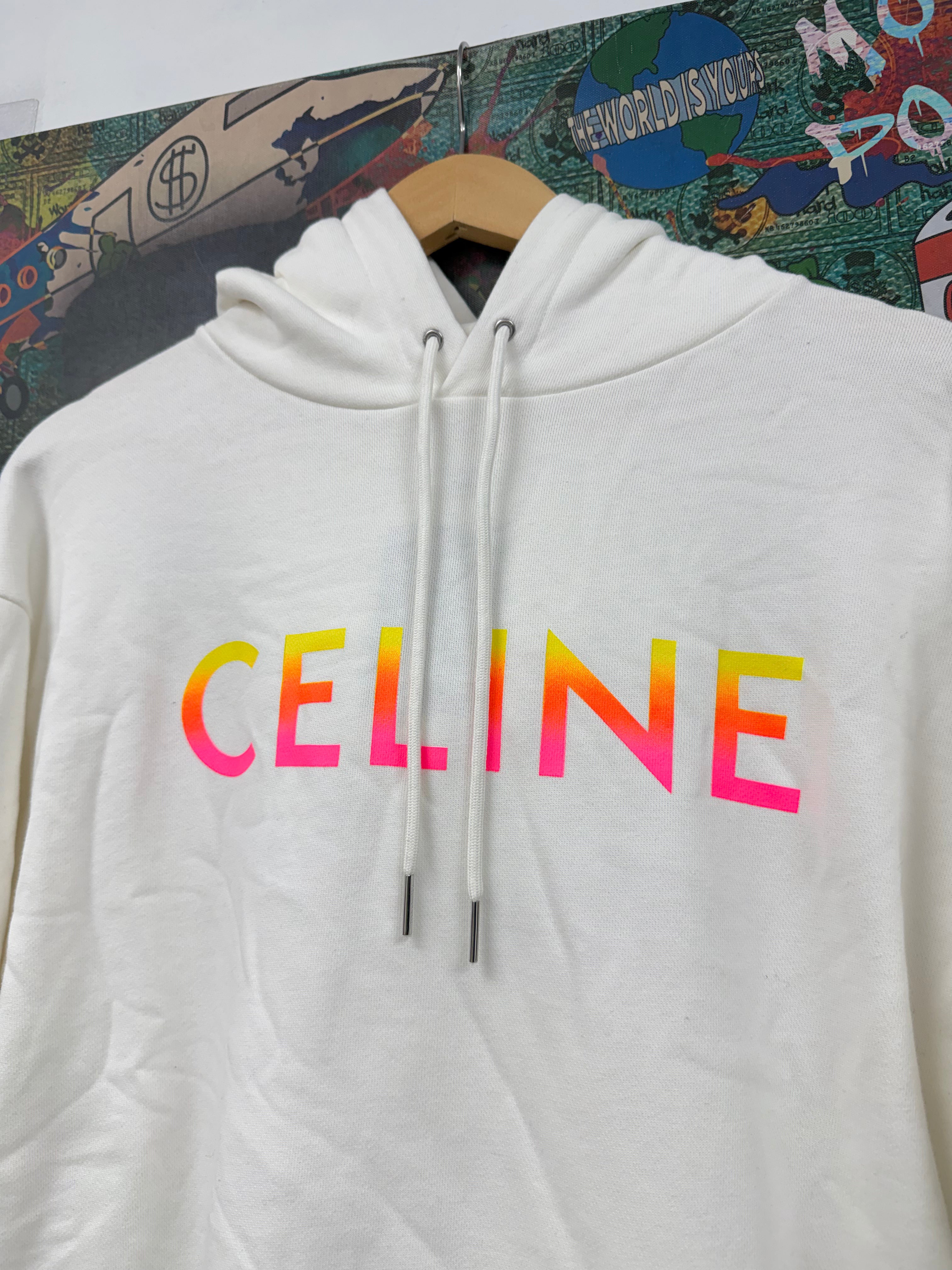 Celine White Yellow Pink Gradient Chest Logo Hoodie