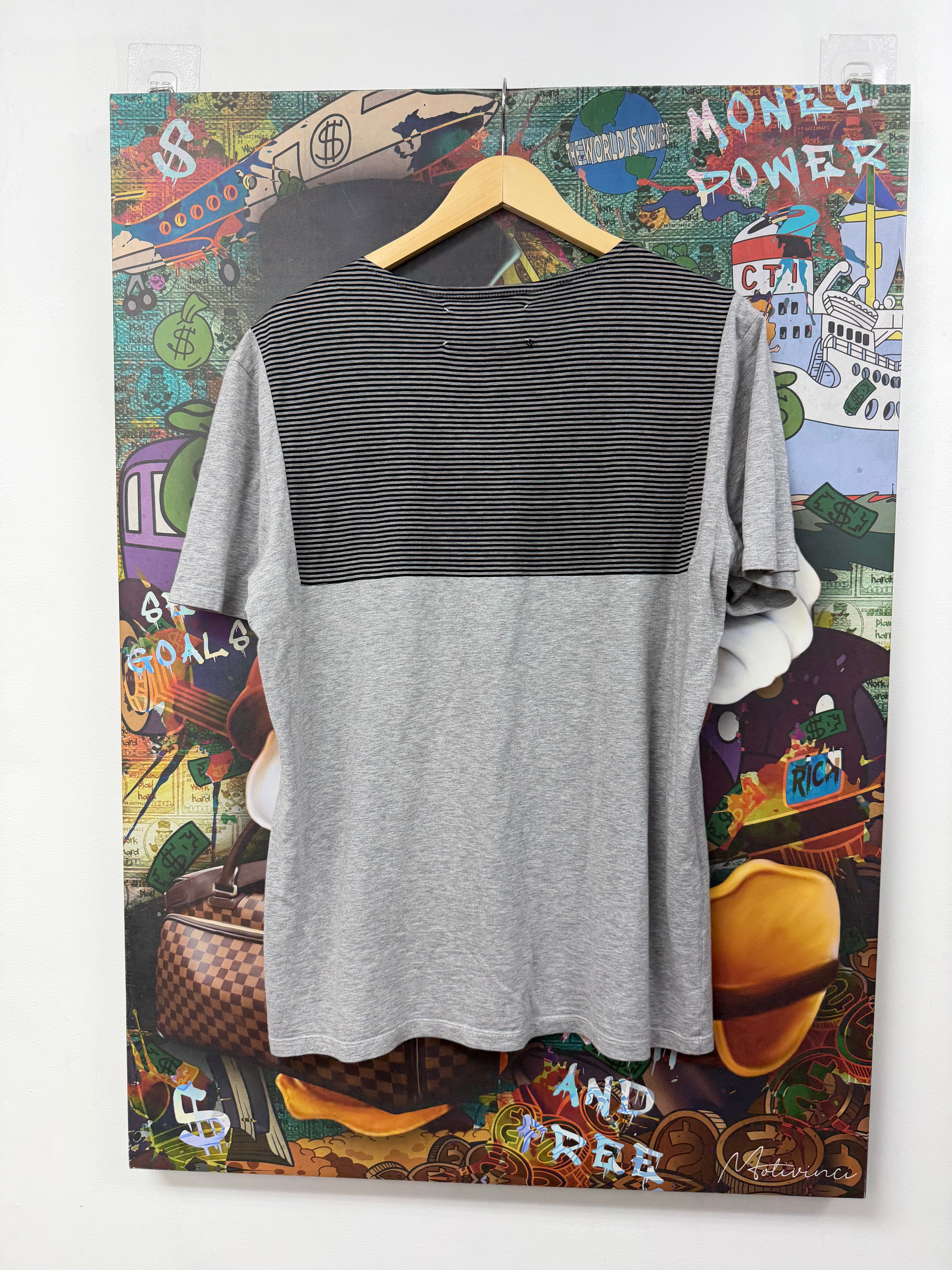 Maison Margiela Grey Black White Chest Logo Stripe (48) Tee