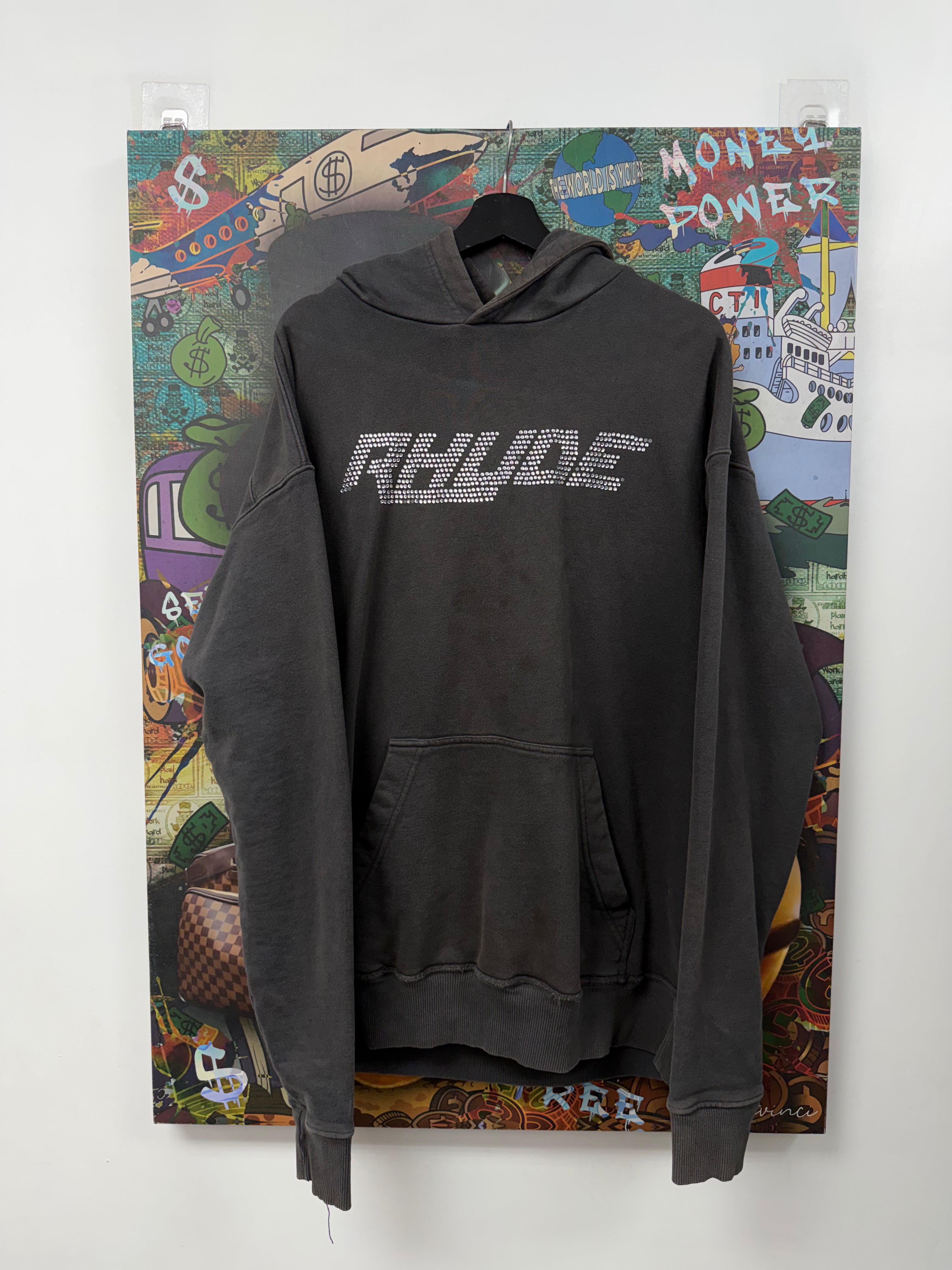 Rhude Grey Rhinestone Logo Hoodie